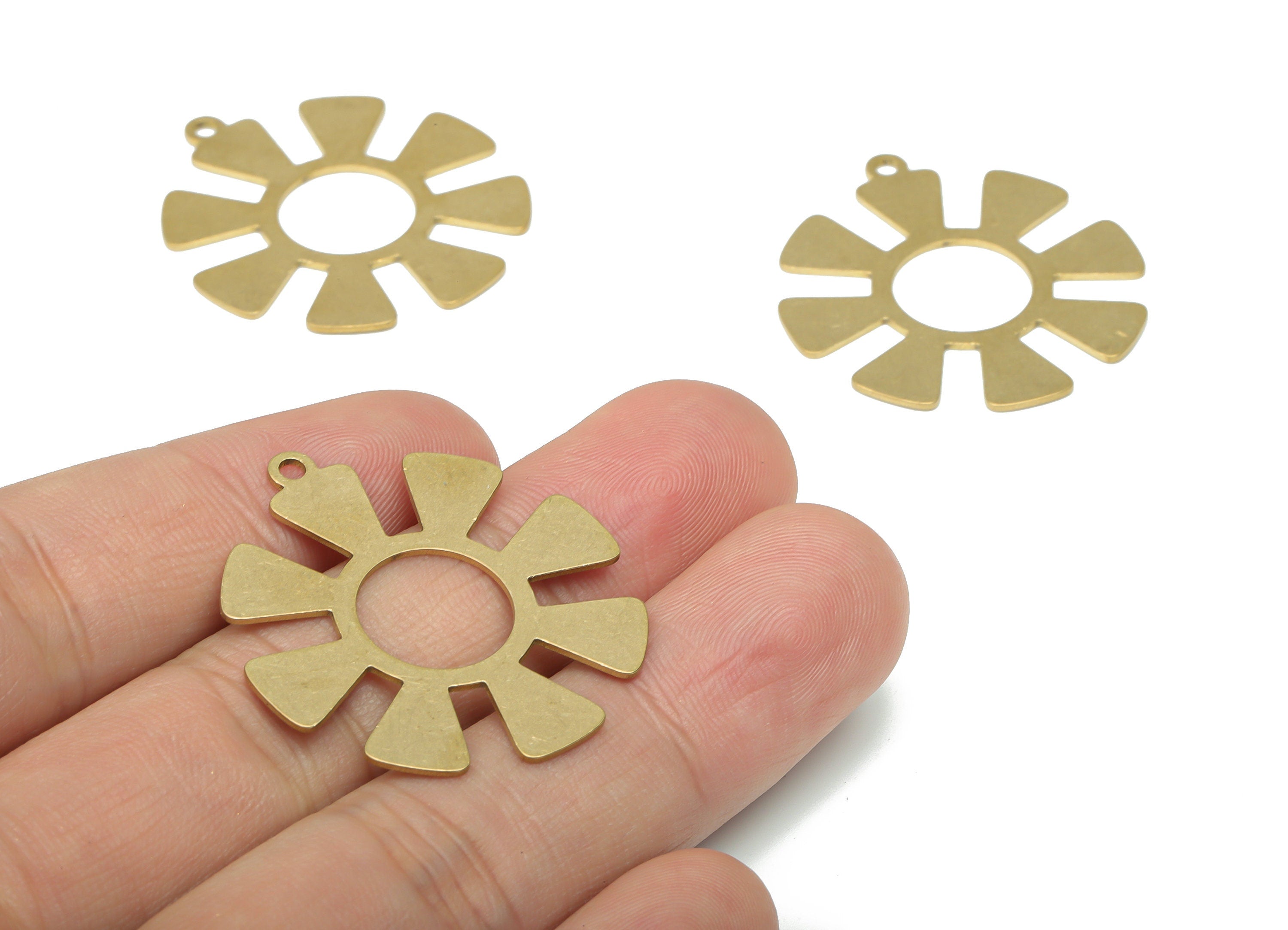 Brass Sun Triangles Earring Charms - Raw Brass Triangles Sun Pendant - DIY Jewelry Making Supplies - 34.67x31.96x0.64mm - PPA2686 - DOMEDBAZAAR