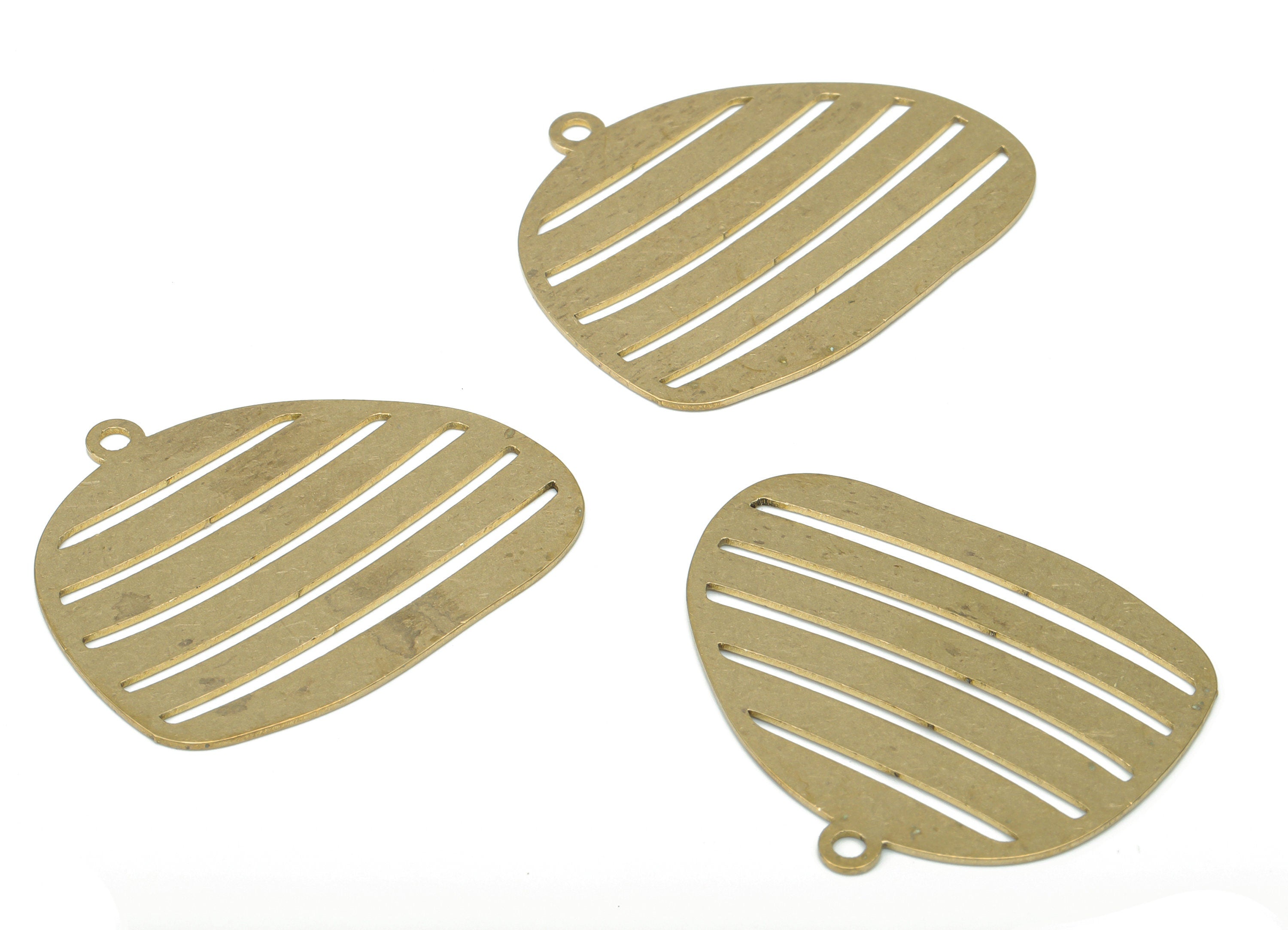 Brass Fruit Stripe Earring Charms - Raw Brass Stripe Geometry Pendant - DIY Jewelry Making Supplies - 34.85x29.62x0.65mm - PPA3040 - DOMEDBAZAAR