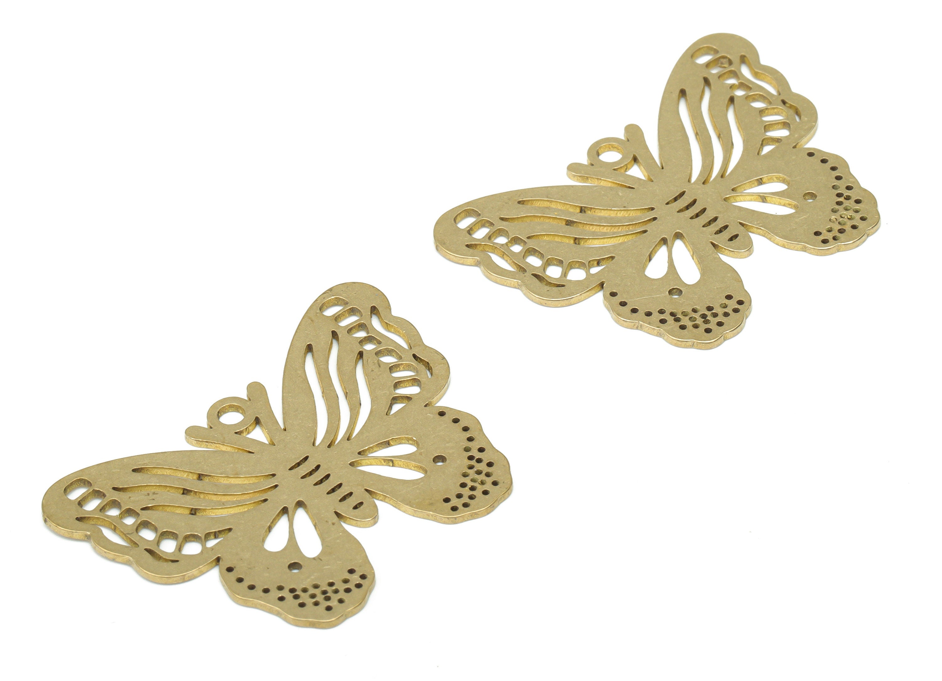 Brass Bubble Butterfly Earring Charms - Raw Brass Butterfly Pendant - DIY Jewelry Making Supplies - 33.8x24.97x0.73mm - PPA3211 - DOMEDBAZAAR