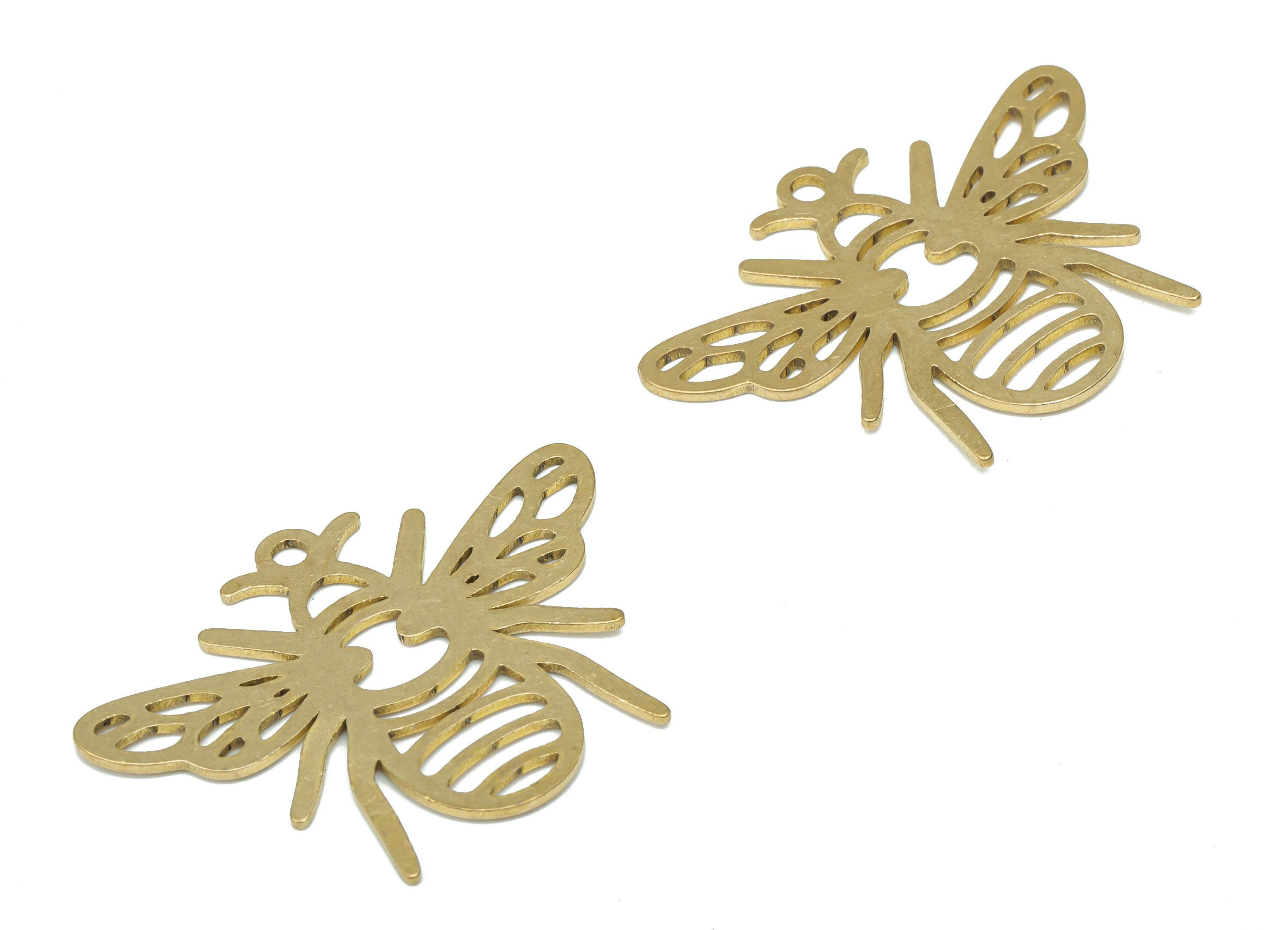 Brass Bee Beetle Earring Charms - Raw Brass Insect Pendant - DIY Jewelry Making Supplies - 34.76x25.6x0.75mm - PPA3096 - DOMEDBAZAAR