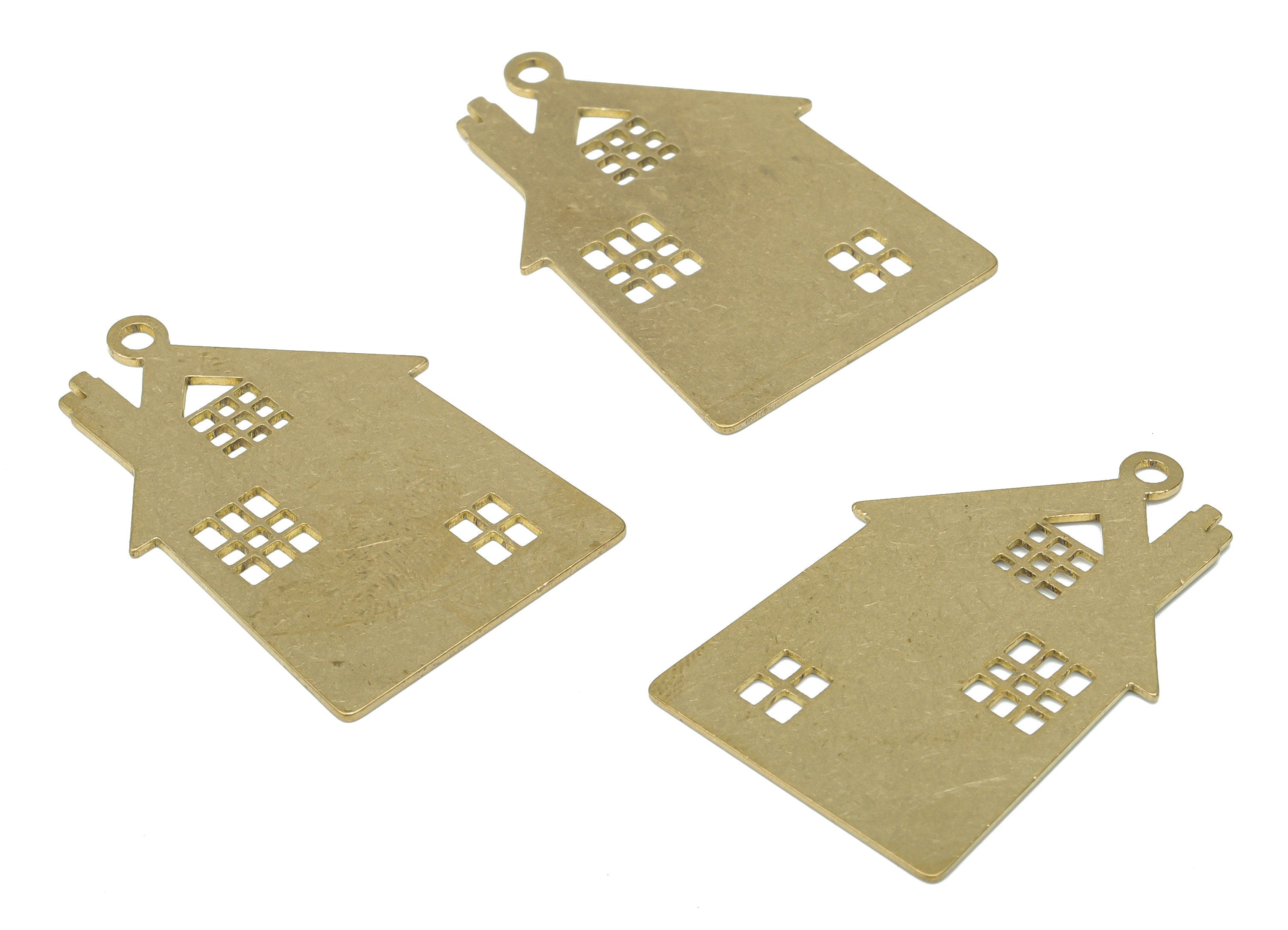 Brass House Earring Charms - Raw Brass Sweet Home Pendant - DIY Jewelry Making Supplies - 34.85x23.71x0.64mm - PPA3005 - DOMEDBAZAAR
