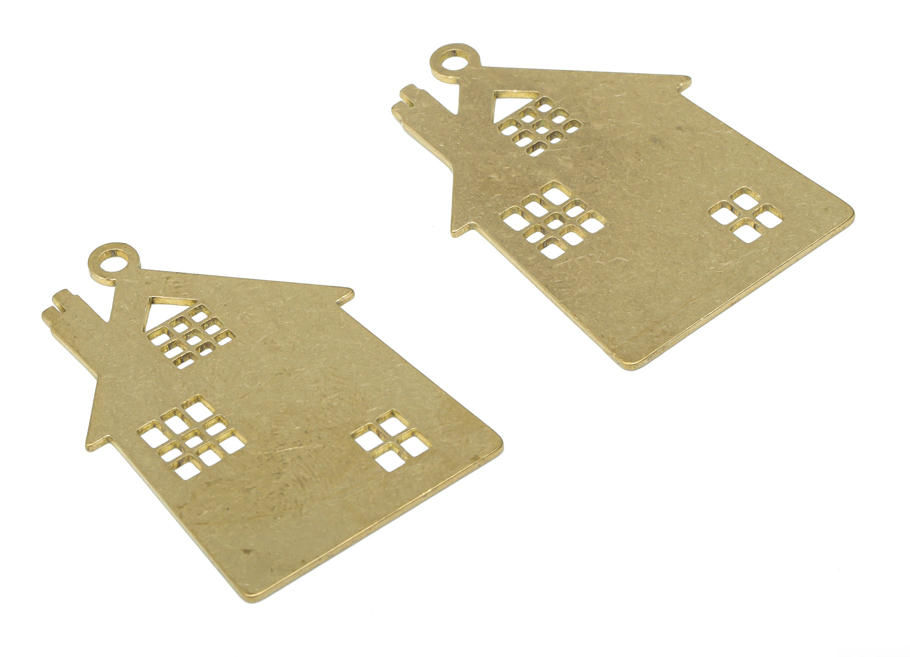 Brass House Earring Charms - Raw Brass Sweet Home Pendant - DIY Jewelry Making Supplies - 34.85x23.71x0.64mm - PPA3005 - DOMEDBAZAAR