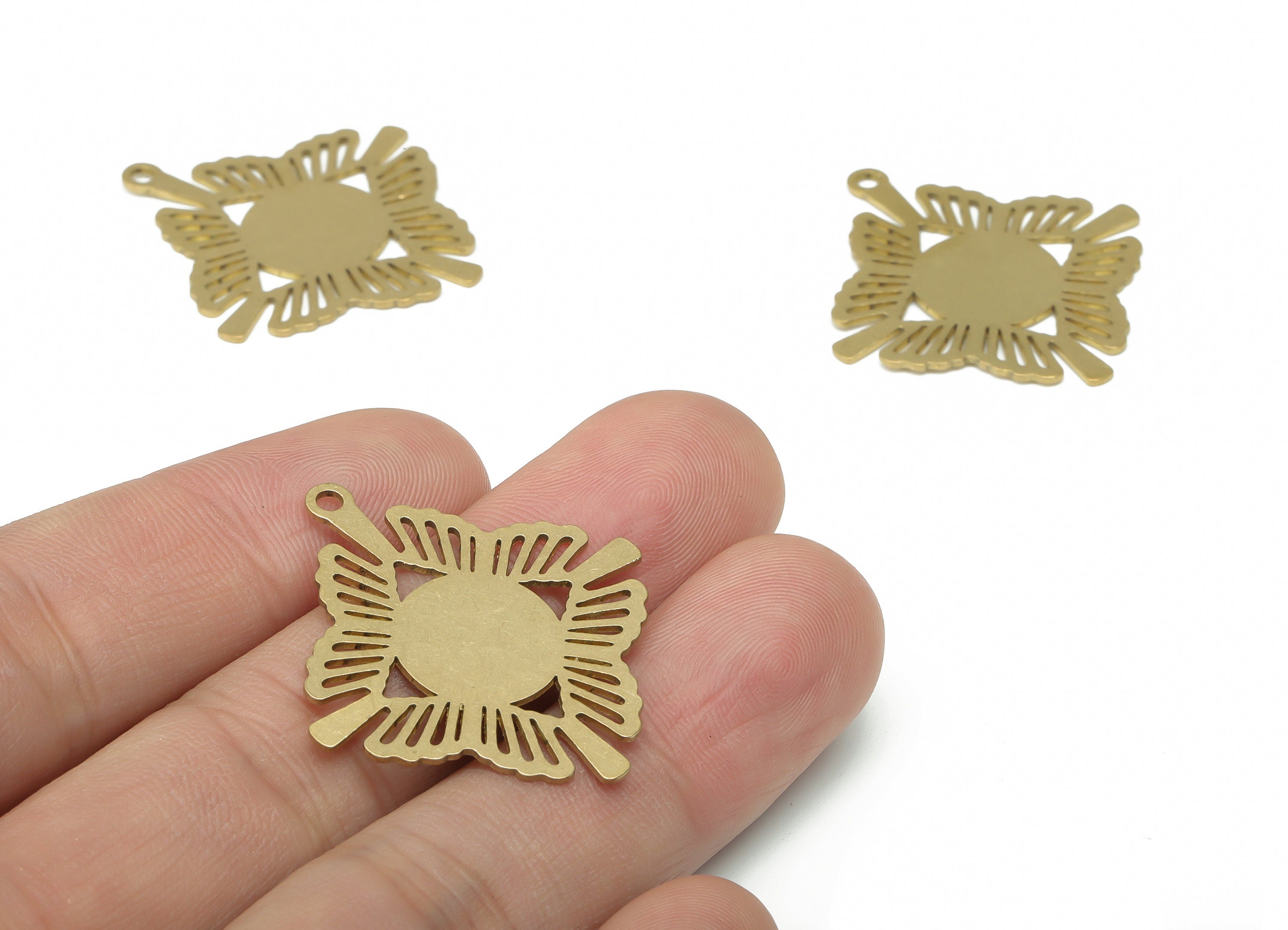 Brass Fropical Flower Round Earring Charms - Raw Brass Circle Botanical Pendant - DIY Jewelry Making Supplies - 34.8x31.76x0.63mm - PPA2738 - DOMEDBAZAAR