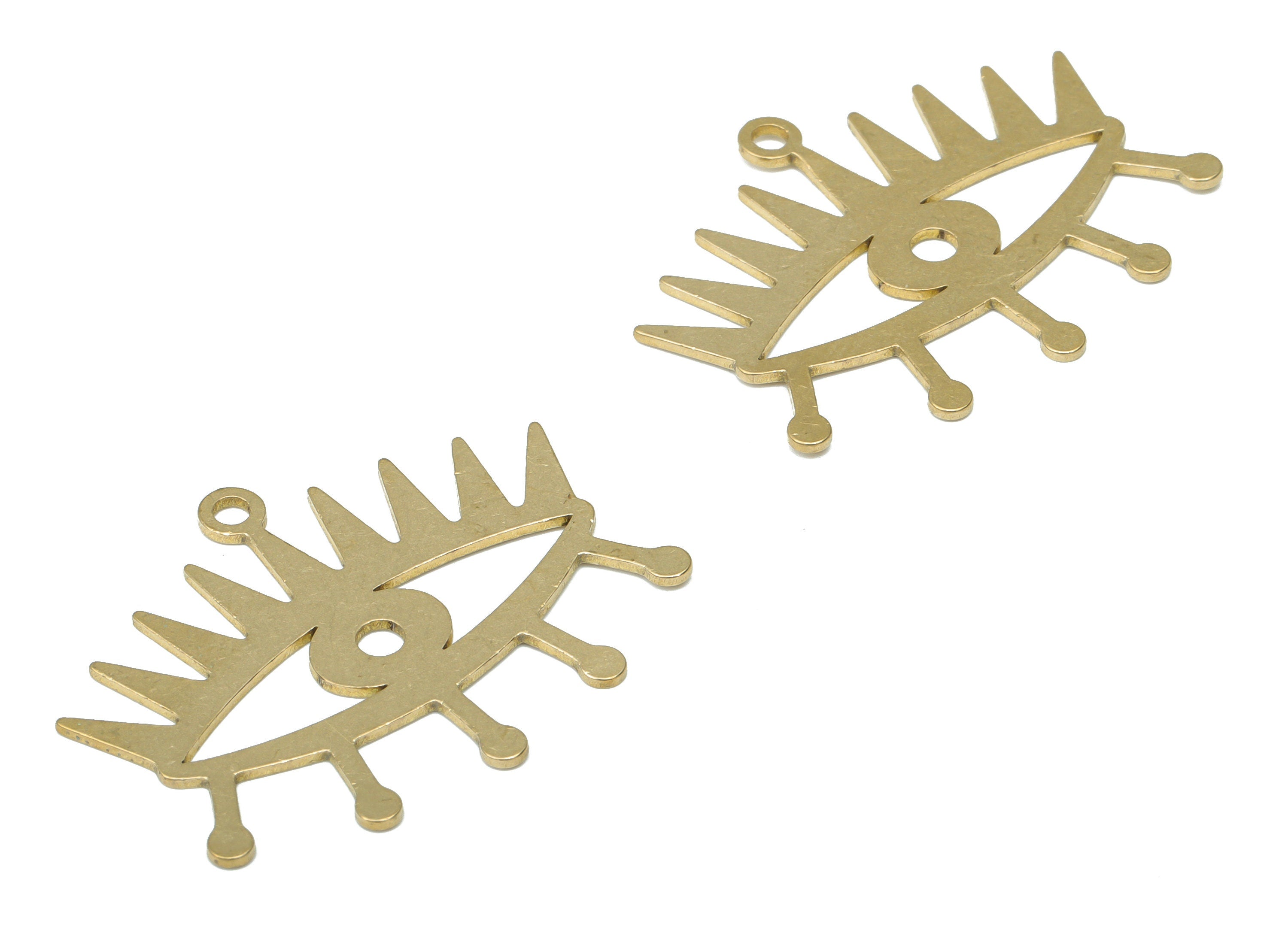 Brass Triangle Eye Earring Charms - Raw Brass Beads Eyelash Pendant - DIY Jewelry Making Supplies - 34.74x27.21x0.75mm - PPA3197 - DOMEDBAZAAR