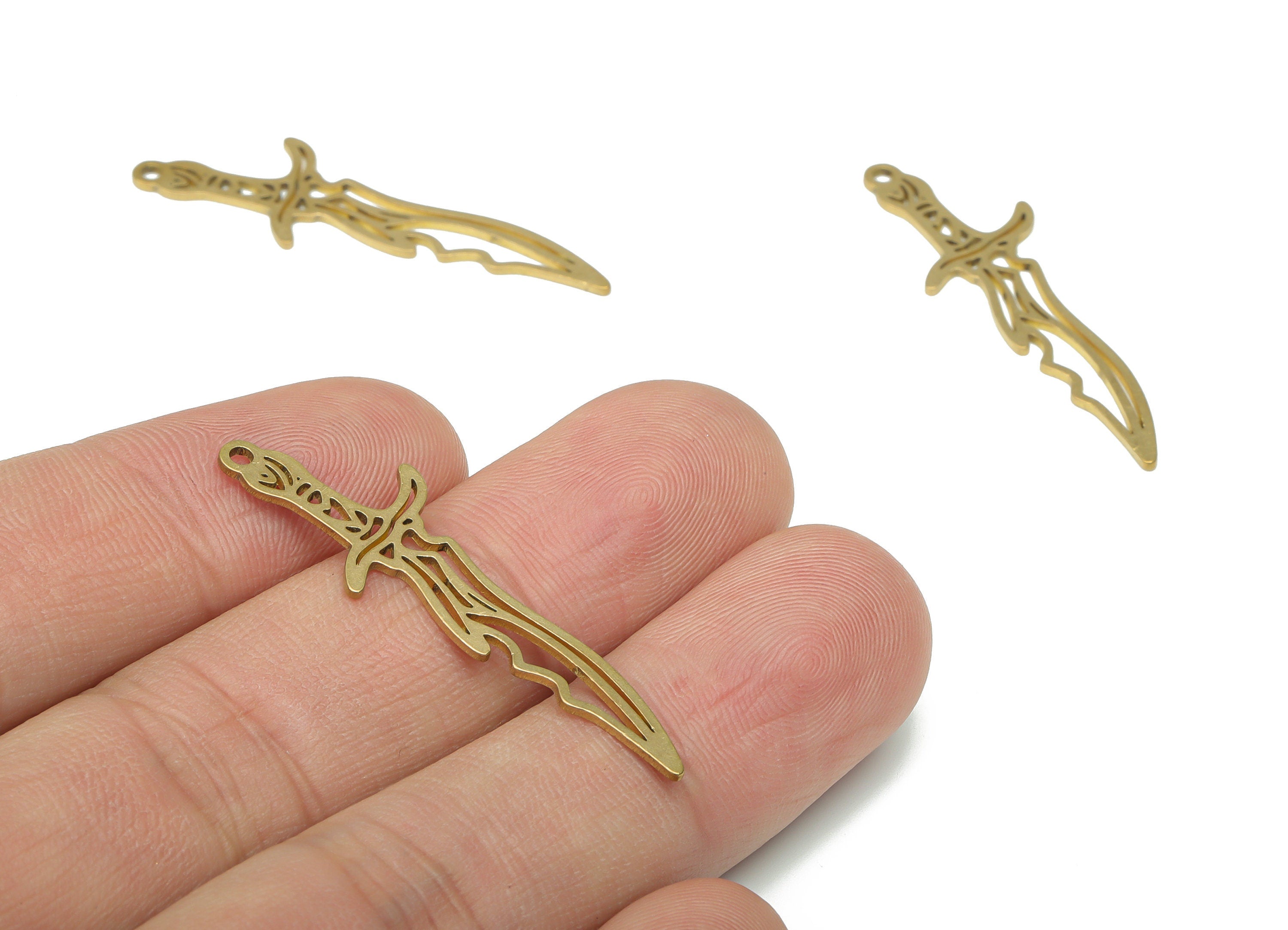 Brass Dagger Knife Earring Charms - Raw Brass Dagger Pendant - DIY Jewelry Making Supplies - 39.76x12.66x0.73mm - PPA2945 - DOMEDBAZAAR