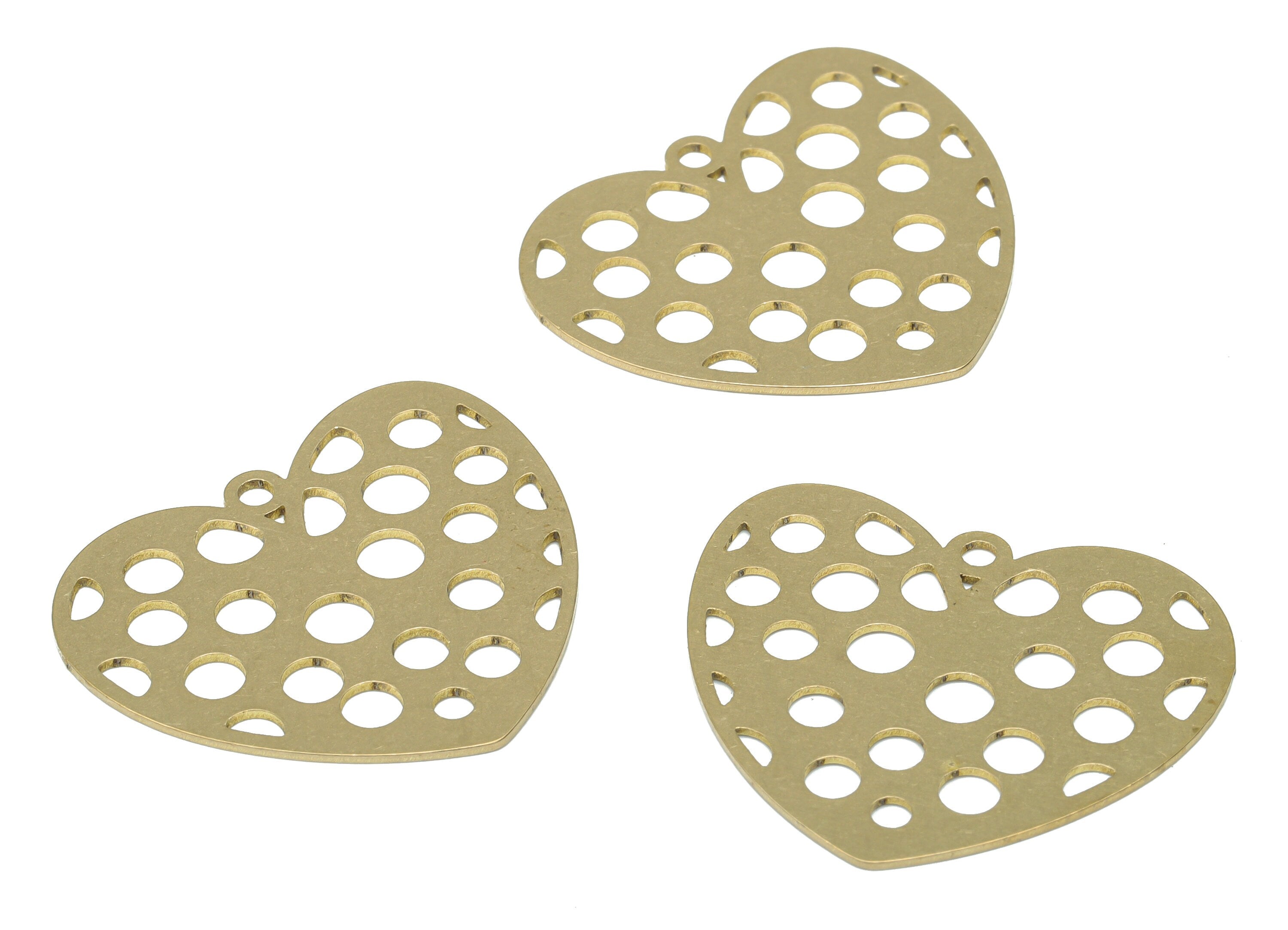 Brass Bubble Heart Earring Charms - Raw Brass Bubble Heart Pendant - DIY Jewelry Making Supplies - 31.85x28.16x0.65mm - PPA3453 - DOMEDBAZAAR