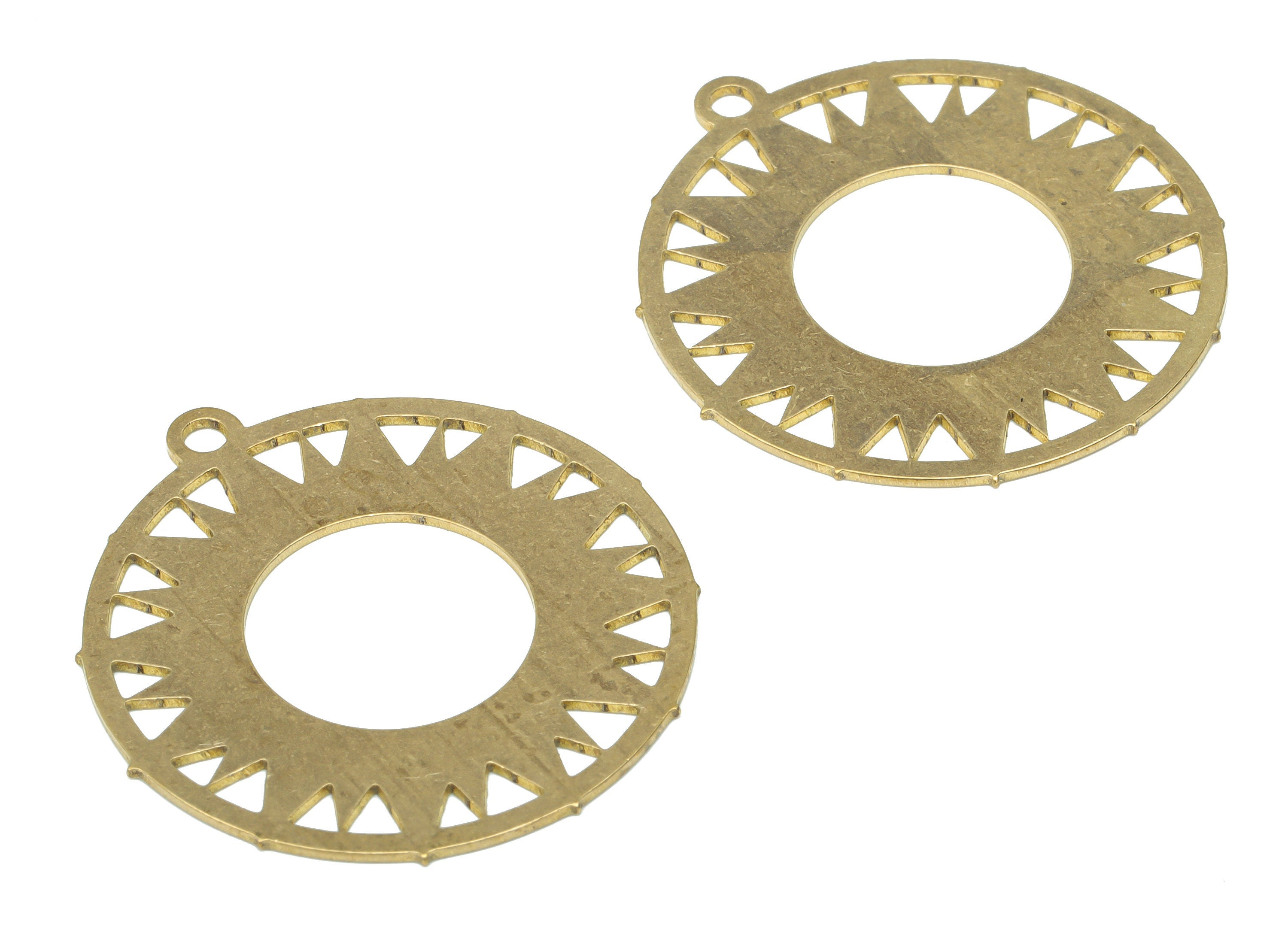 Brass Round Sun Hoop Earring Charms - Raw Brass Sun Circle Pendant - DIY Jewelry Making Supplies - 34.66x31.8x0.64mm - PPA3072 - DOMEDBAZAAR