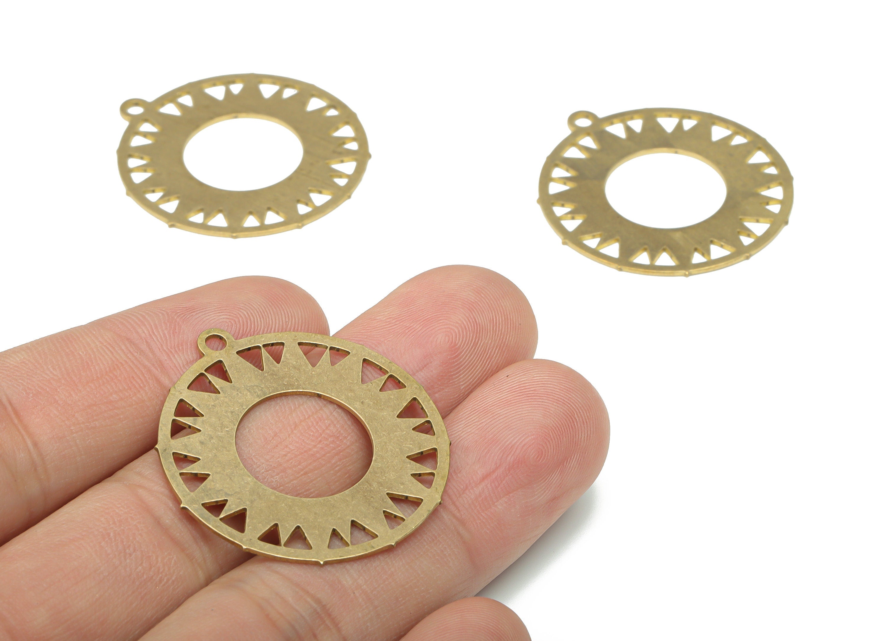 Brass Round Sun Hoop Earring Charms - Raw Brass Sun Circle Pendant - DIY Jewelry Making Supplies - 34.66x31.8x0.64mm - PPA3072 - DOMEDBAZAAR