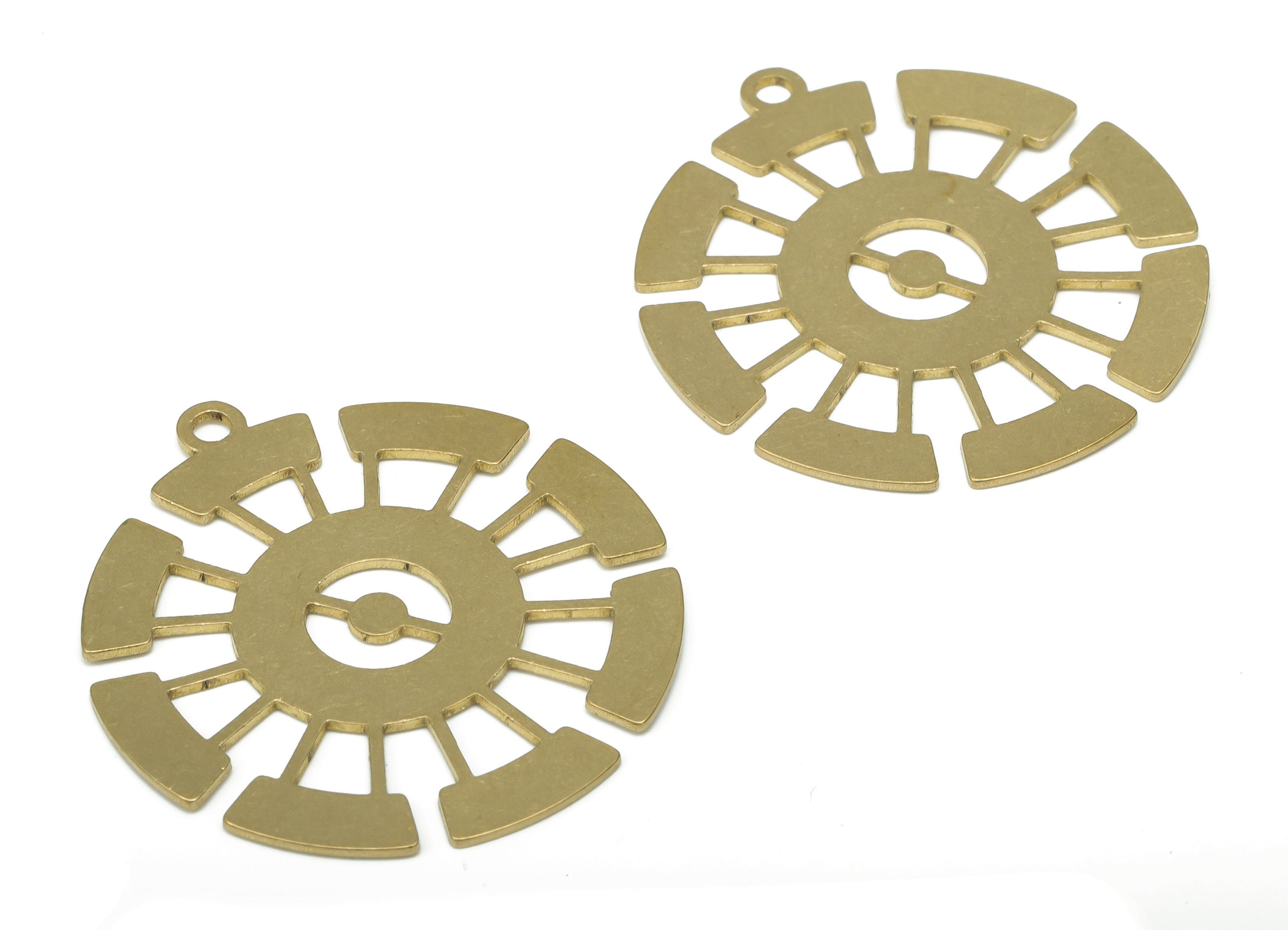 Brass Sun Gear Earring Charms - Raw Brass Wheel Gear Sun Pendant - DIY Jewelry Making Supplies - 34.81x31.83x0.64mm - PPA2726 - DOMEDBAZAAR