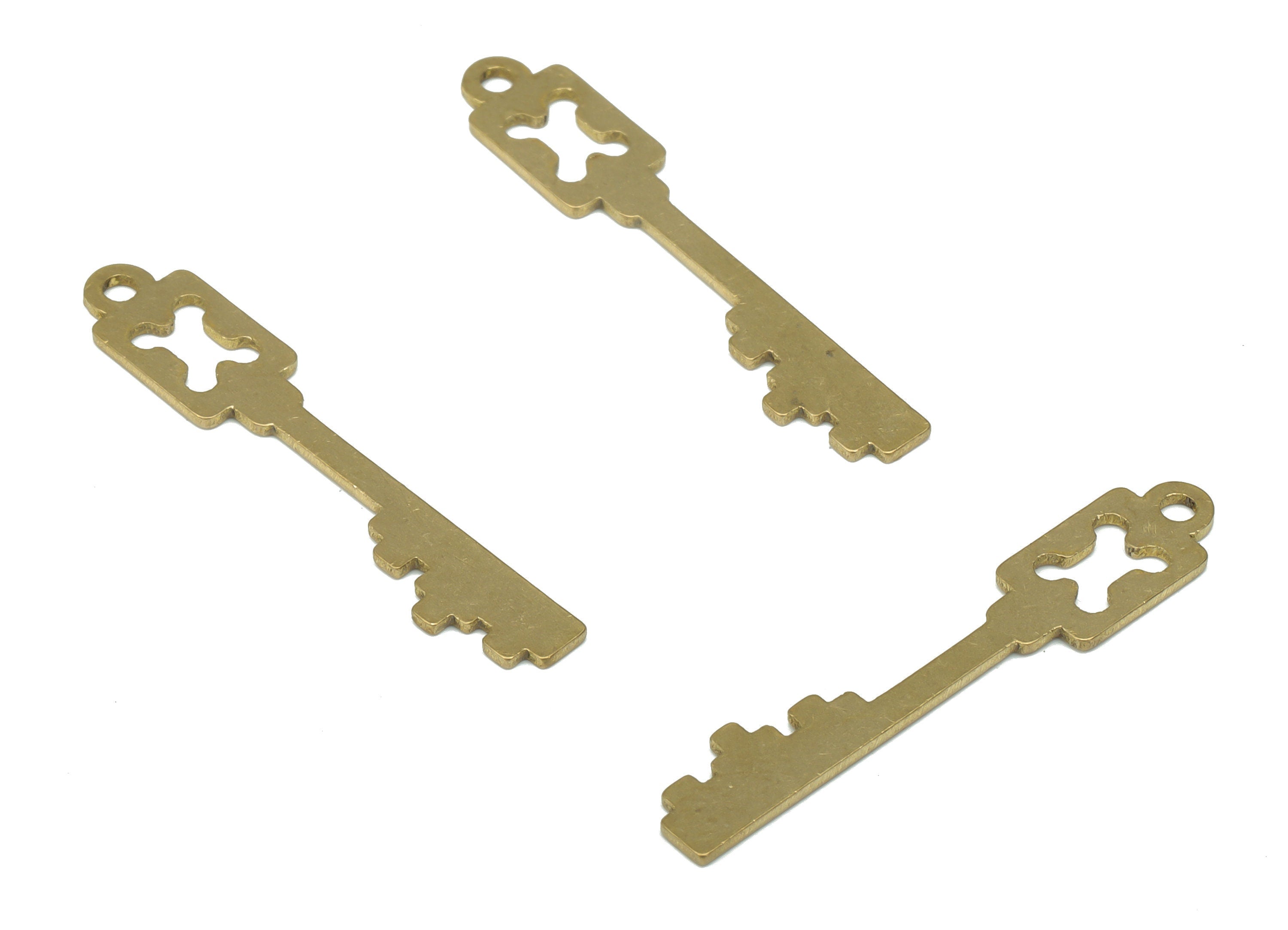Brass Old Key Style Earring Charms - Raw Brass Skeleton Key Style Pendant - DIY Jewelry Making Supplies - 31.77x6.08x0.72mm - PPA2788 - DOMEDBAZAAR