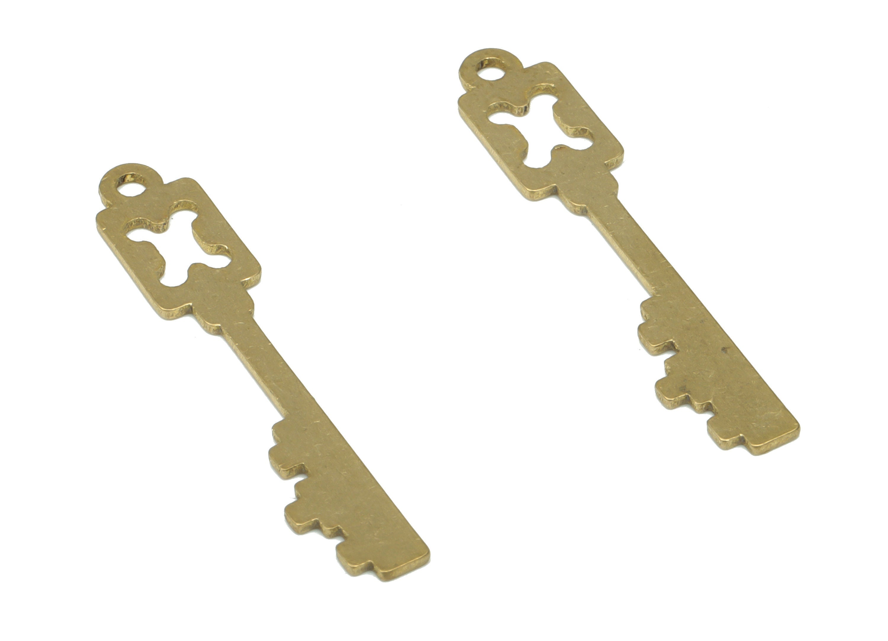 Brass Old Key Style Earring Charms - Raw Brass Skeleton Key Style Pendant - DIY Jewelry Making Supplies - 31.77x6.08x0.72mm - PPA2788 - DOMEDBAZAAR