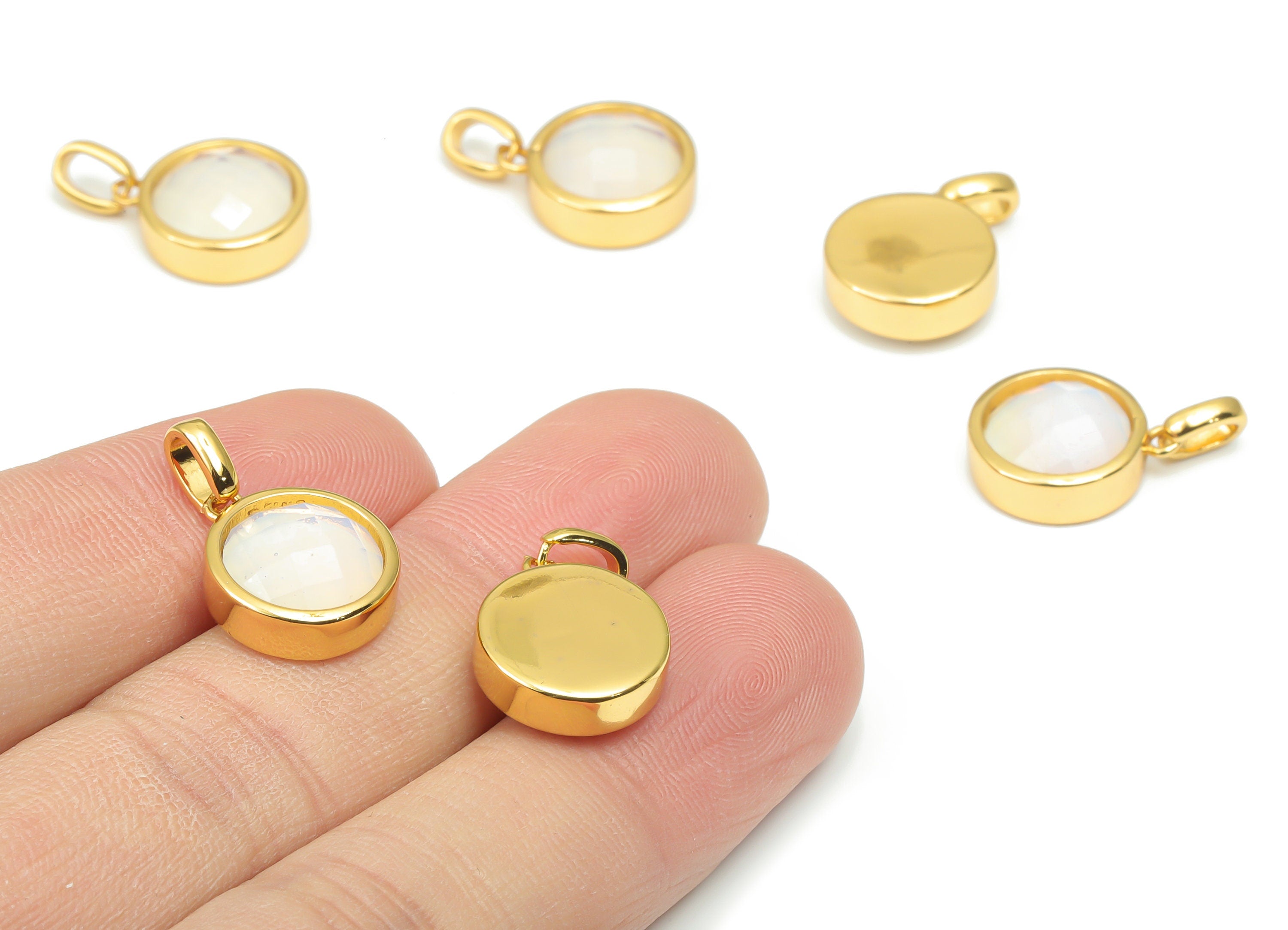 Opalite Natural Stone Faceted Round Earring Charms With Loop - Brass Circle Pendant - Gold Tone Plated Brass – 20.07x12.71x5.9mm – NS1666K - DOMEDBAZAAR