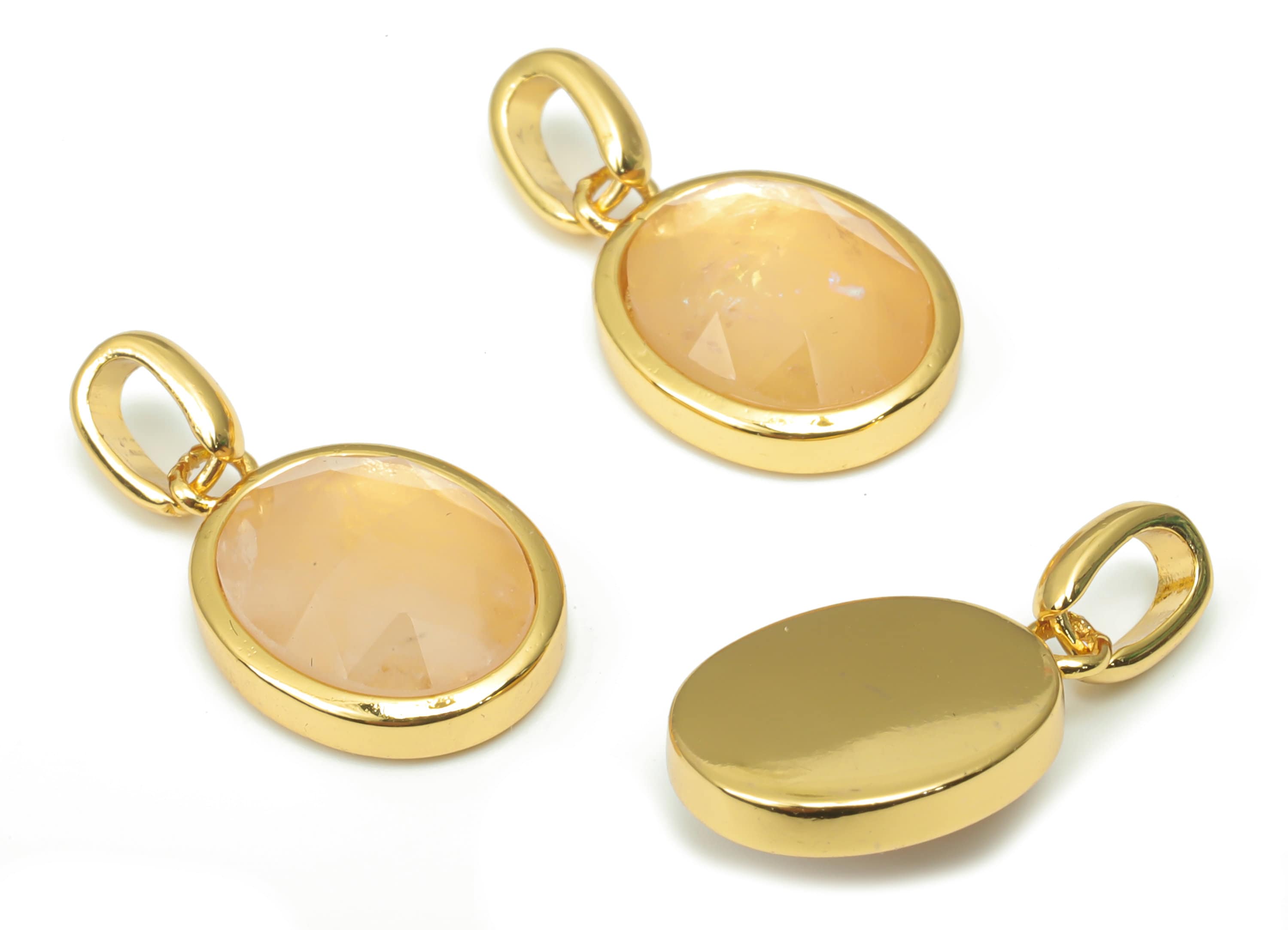 Rose Quartz Faceted Oval Charms With Loop - 10x12mm Natural Stone - Brass Oval Pendant - Gold Tone Plated Brass – 20.33x10.9x4.9mm – NS1670D - DOMEDBAZAAR