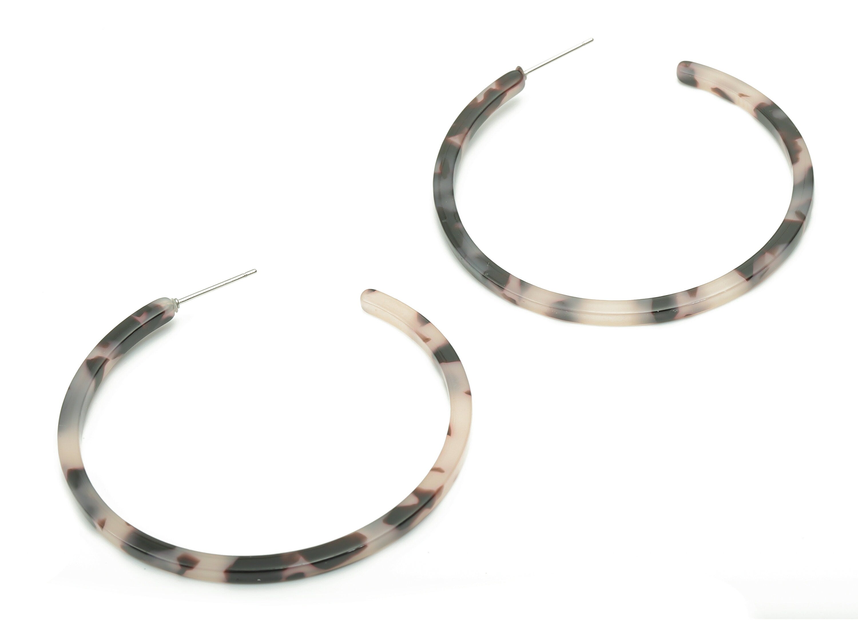 Open Hoop Earring Stud - 2.5 inch Hoop Earring - Blonde Tortoise Shell Acetate Round Earring Post - Color Code: A06 - 66x4x3mm - AC1307A - DOMEDBAZAAR