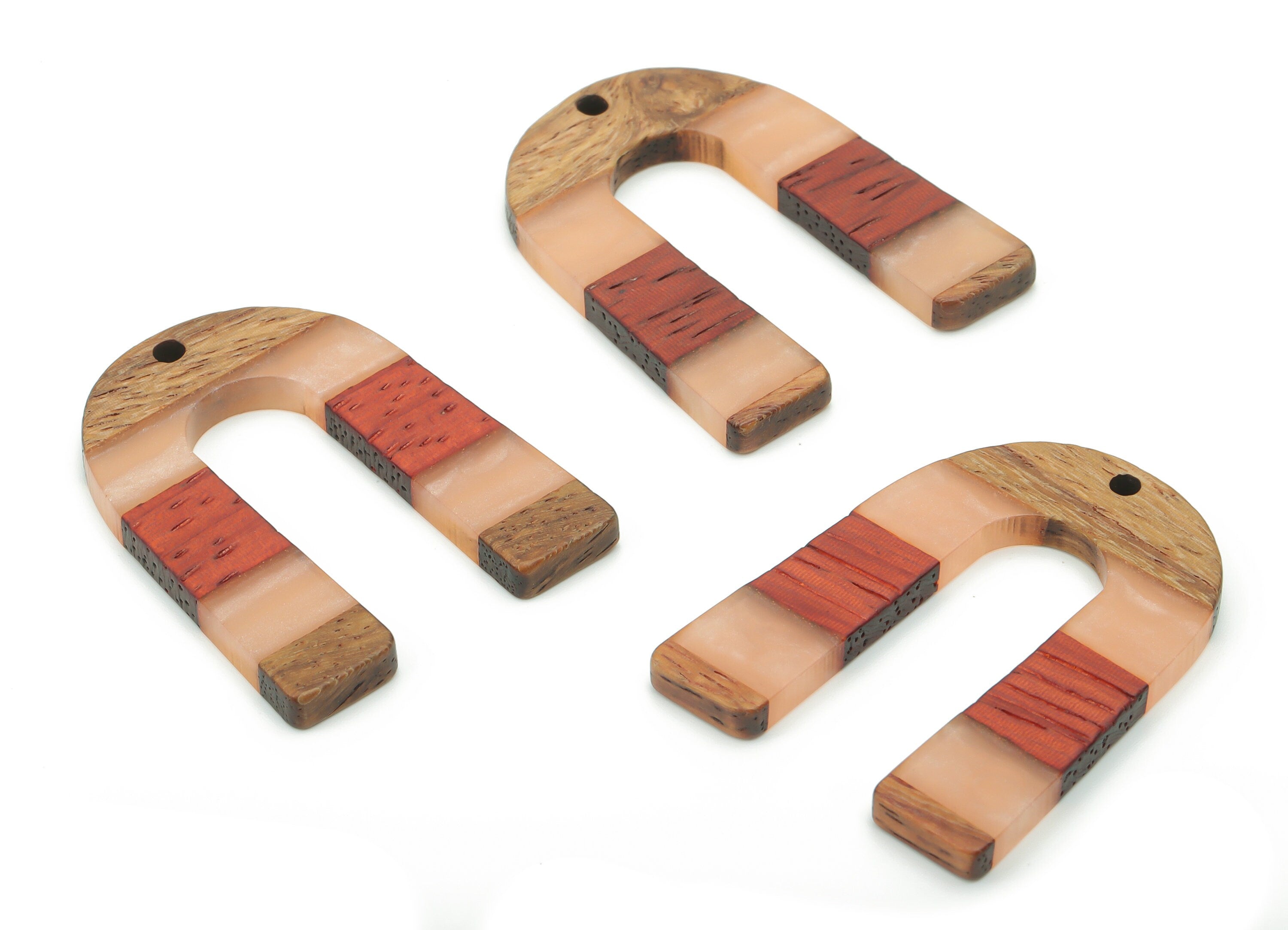 Walnut Wood U Earring Charms - Resin Semi circle Pendant - Apricot Red& Coffee Resin U - Jewelry Supplies - 36.89x28.06x3.05mm - BB1107B - DOMEDBAZAAR