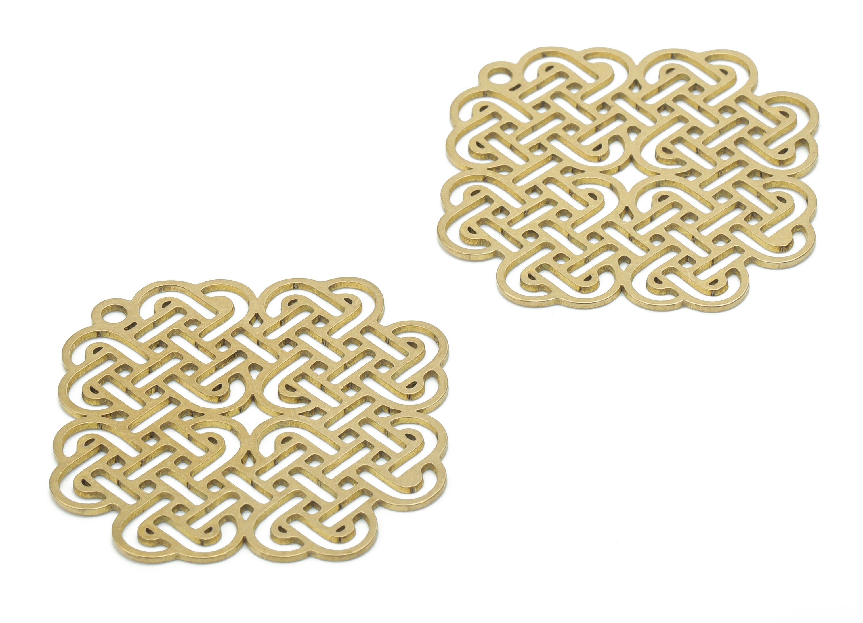 Brass Knitting Knot Earring Charms - Raw Brass Square Snakes Pendant - DIY Jewelry Making Supplies - 34.7x33.5x0.64mm - PPA2757 - DOMEDBAZAAR