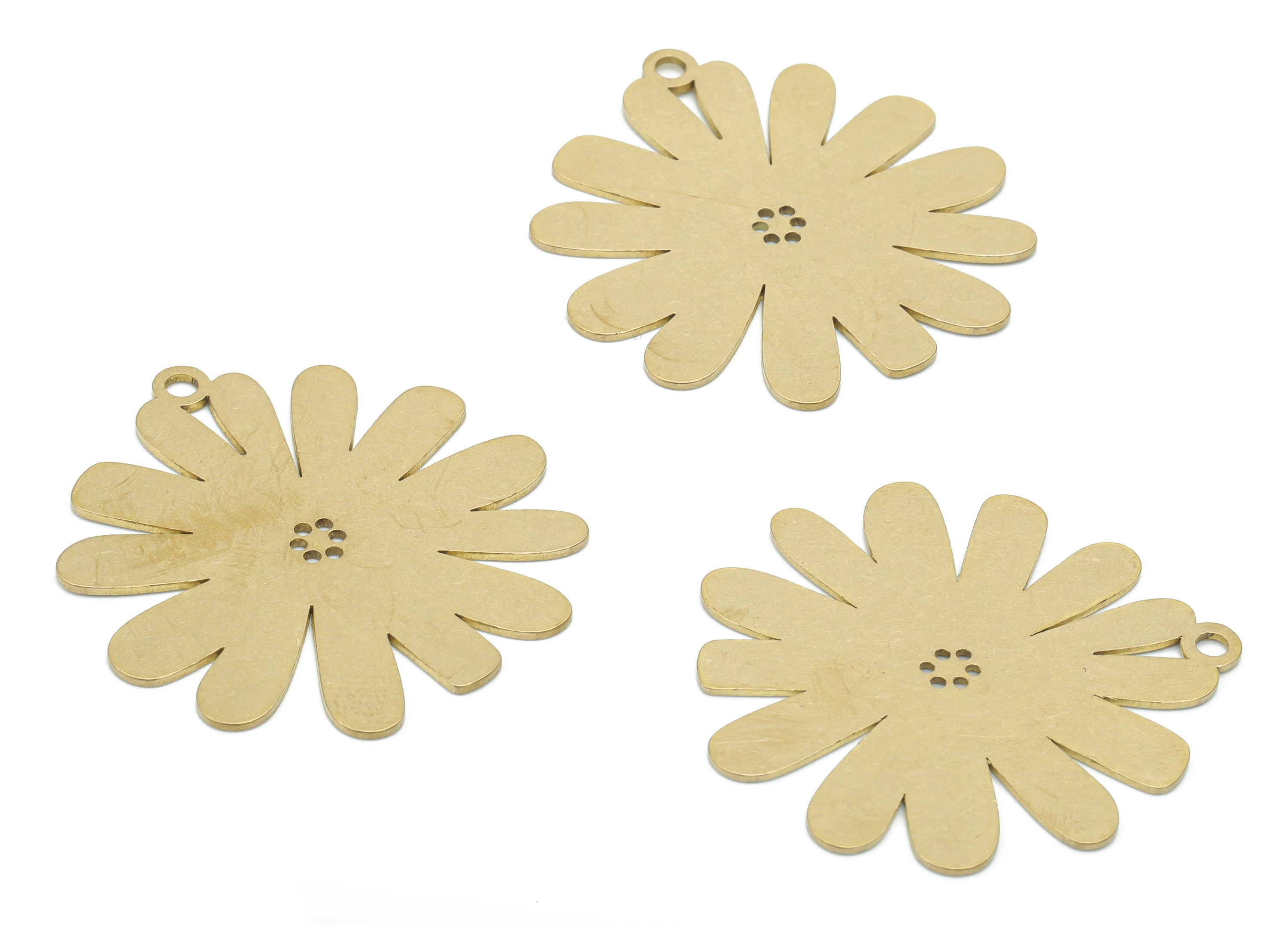 Brass Flower Sun Earring Charms - Raw Brass Sun Flower Pendant - DIY Jewelry Making Supplies - 34.42x33.24x0.64mm - PPA2657 - DOMEDBAZAAR