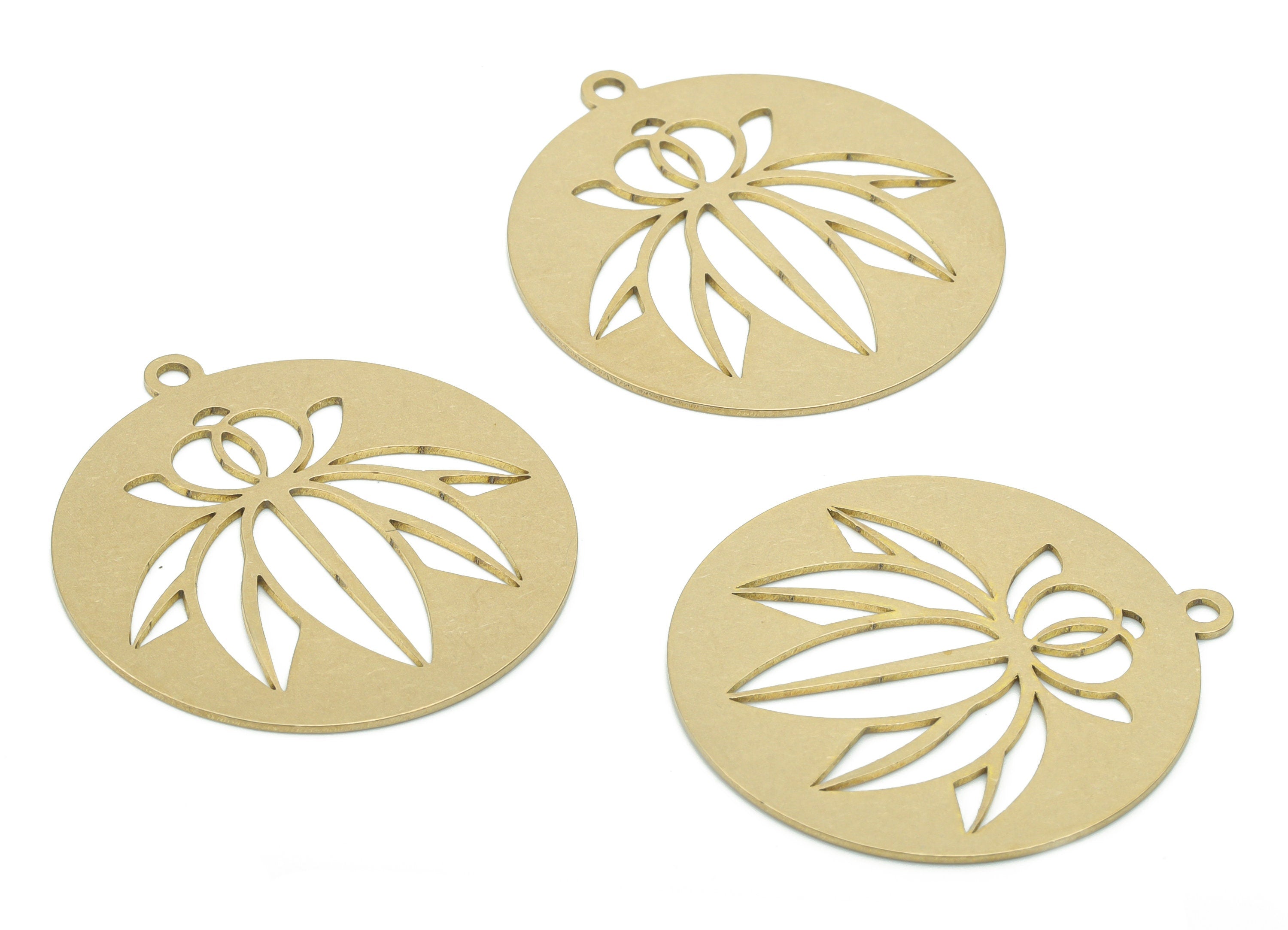 Brass Round Lotus Earring Charms - Raw Brass Flower Circle Pendant - DIY Jewelry Making Supplies - 34.86x31.9x0.64mm - PPA2804 - DOMEDBAZAAR
