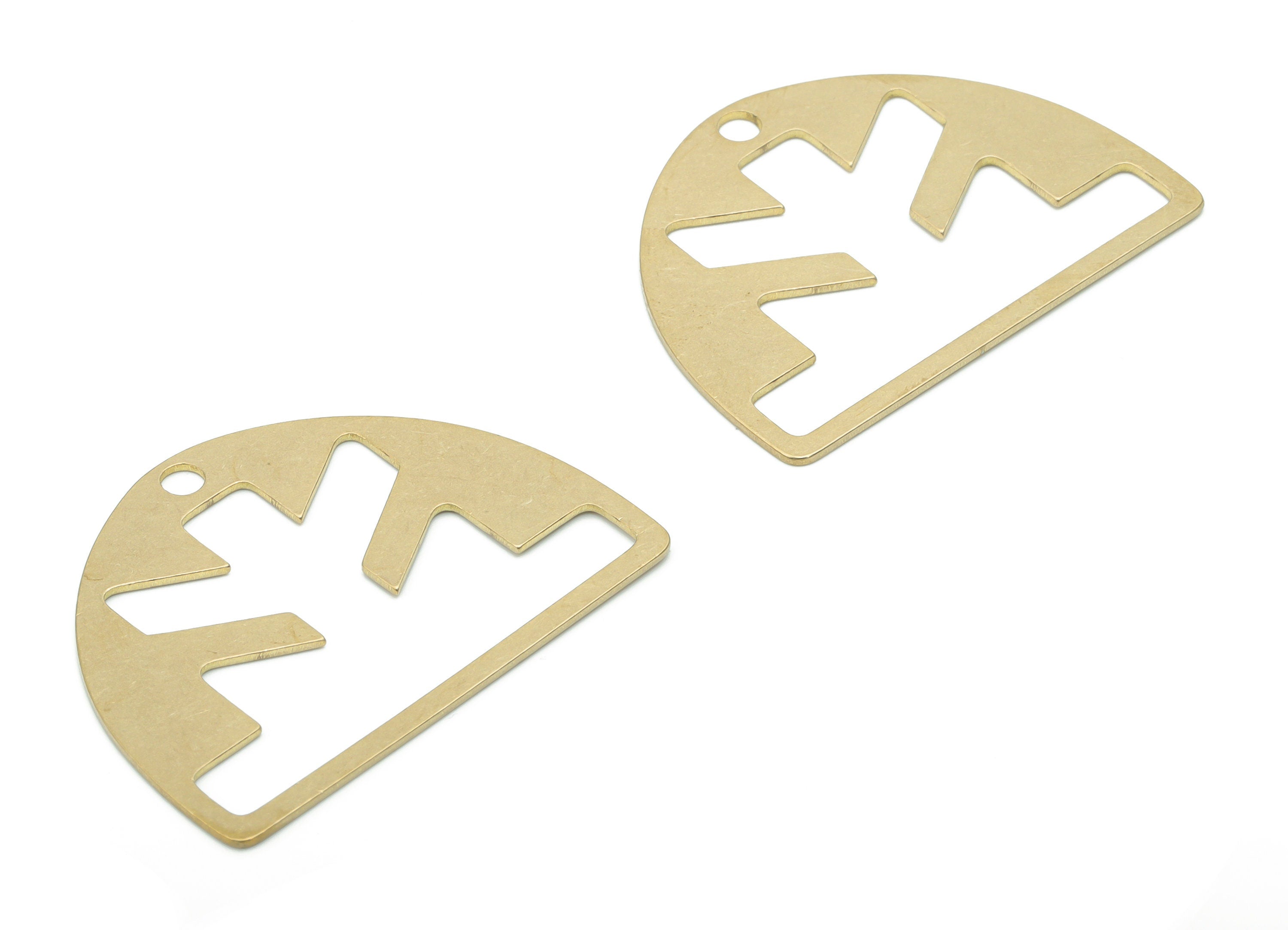 Brass Domed Semicircle Earring Charms - Raw Brass Half Moon Pendant - DIY Jewelry Making Supplies - 34.71x26.41x0.64mm - PPA2607 - DOMEDBAZAAR
