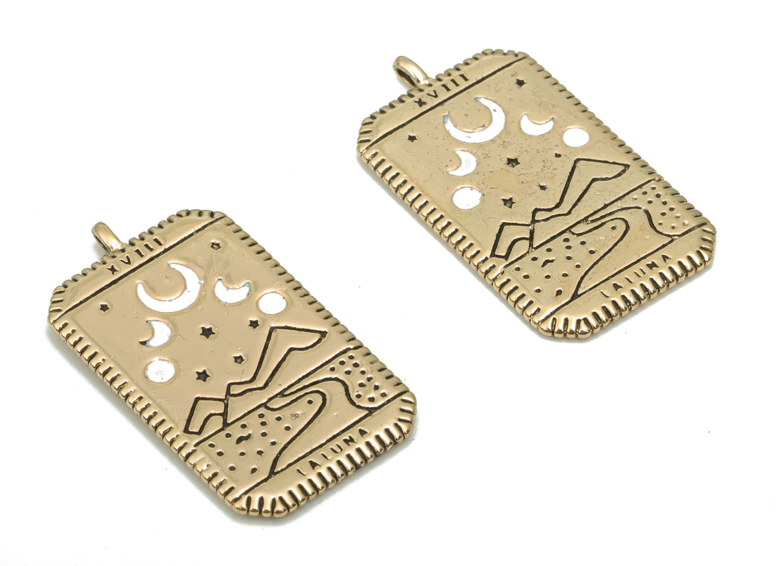 Brass Rectangle Planet Crescent Earring Charms - Enamel Mountain Moon Star Pendant - 18K Real Gold Plating - 27.16x14.85x1.44mm - RGP4350B - DOMEDBAZAAR