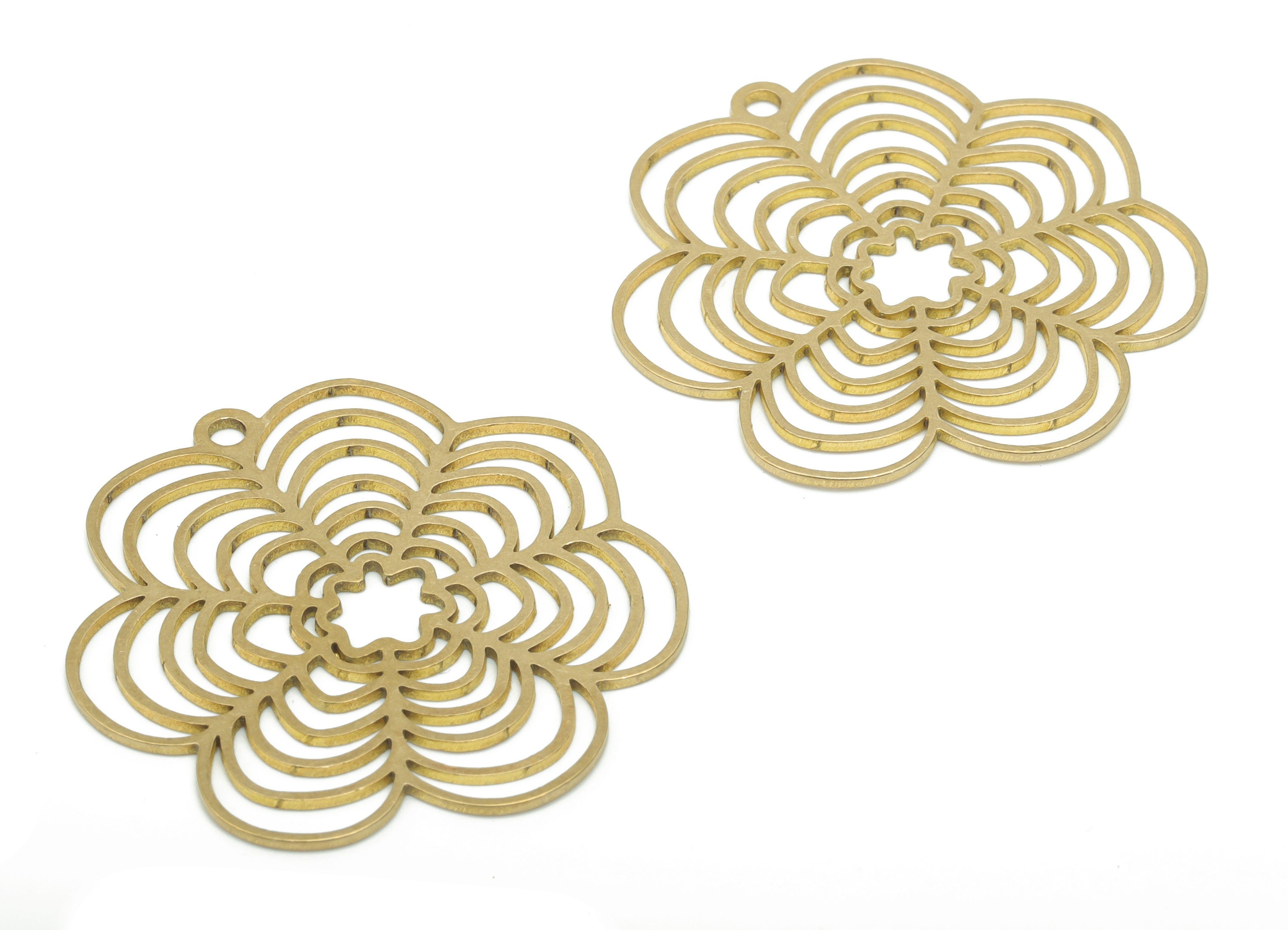 Brass Flower Crescent Earring Charms - Raw Brass Moon Flower Pendant - DIY Jewelry Making Supplies - 34.77x33.08x0.76mm - PPA2645 - DOMEDBAZAAR