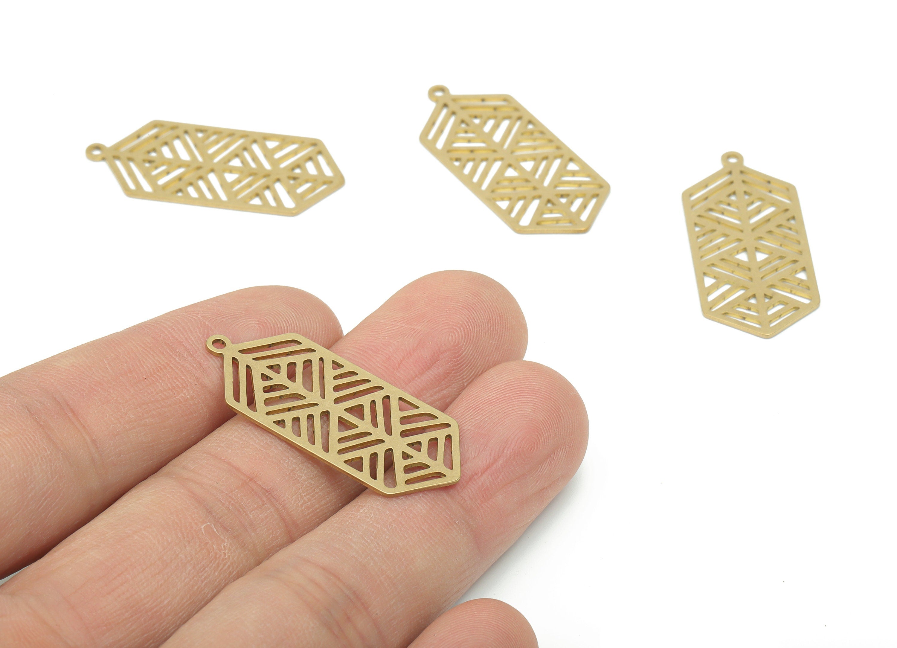 Brass Botanical Rhombic Earring Charms - Raw Brass Rhombic Pendant - DIY Jewelry Making Supplies - 34.7x14.89x0.62mm - PPA2849 - DOMEDBAZAAR