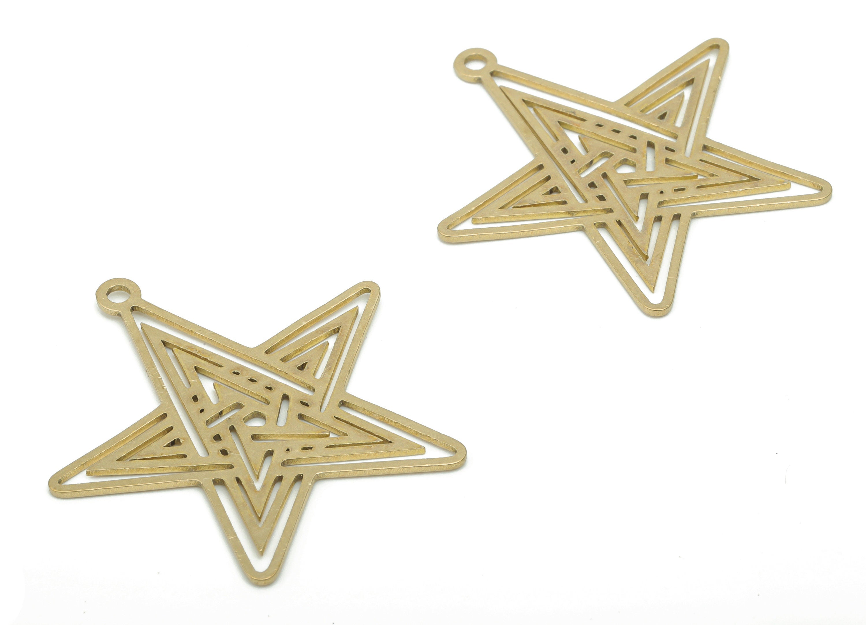 Brass Planet Earring Charms - Raw Brass Star Pendant - DIY Jewelry Making Supplies - 34.38x33.42x0.94mm - PPA2775 - DOMEDBAZAAR