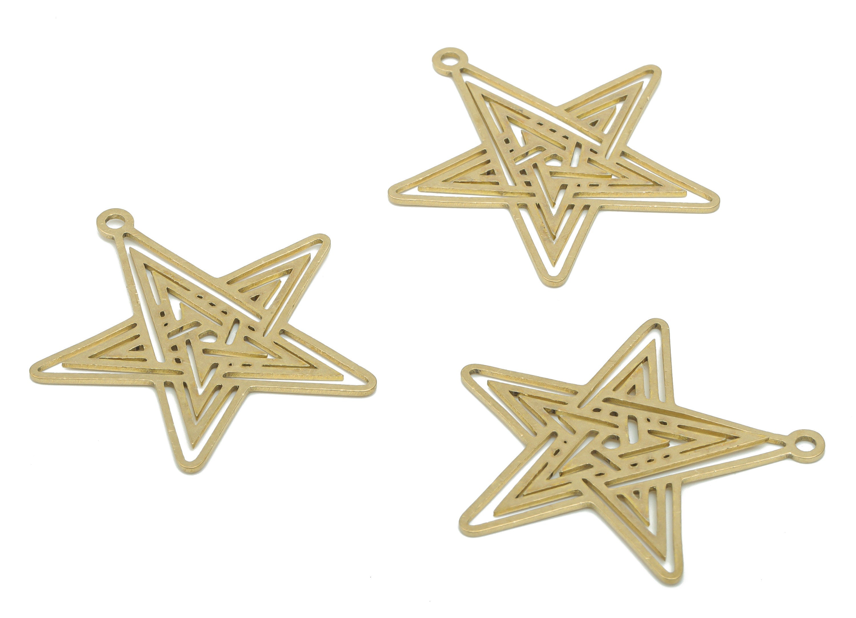 Brass Planet Earring Charms - Raw Brass Star Pendant - DIY Jewelry Making Supplies - 34.38x33.42x0.94mm - PPA2775 - DOMEDBAZAAR
