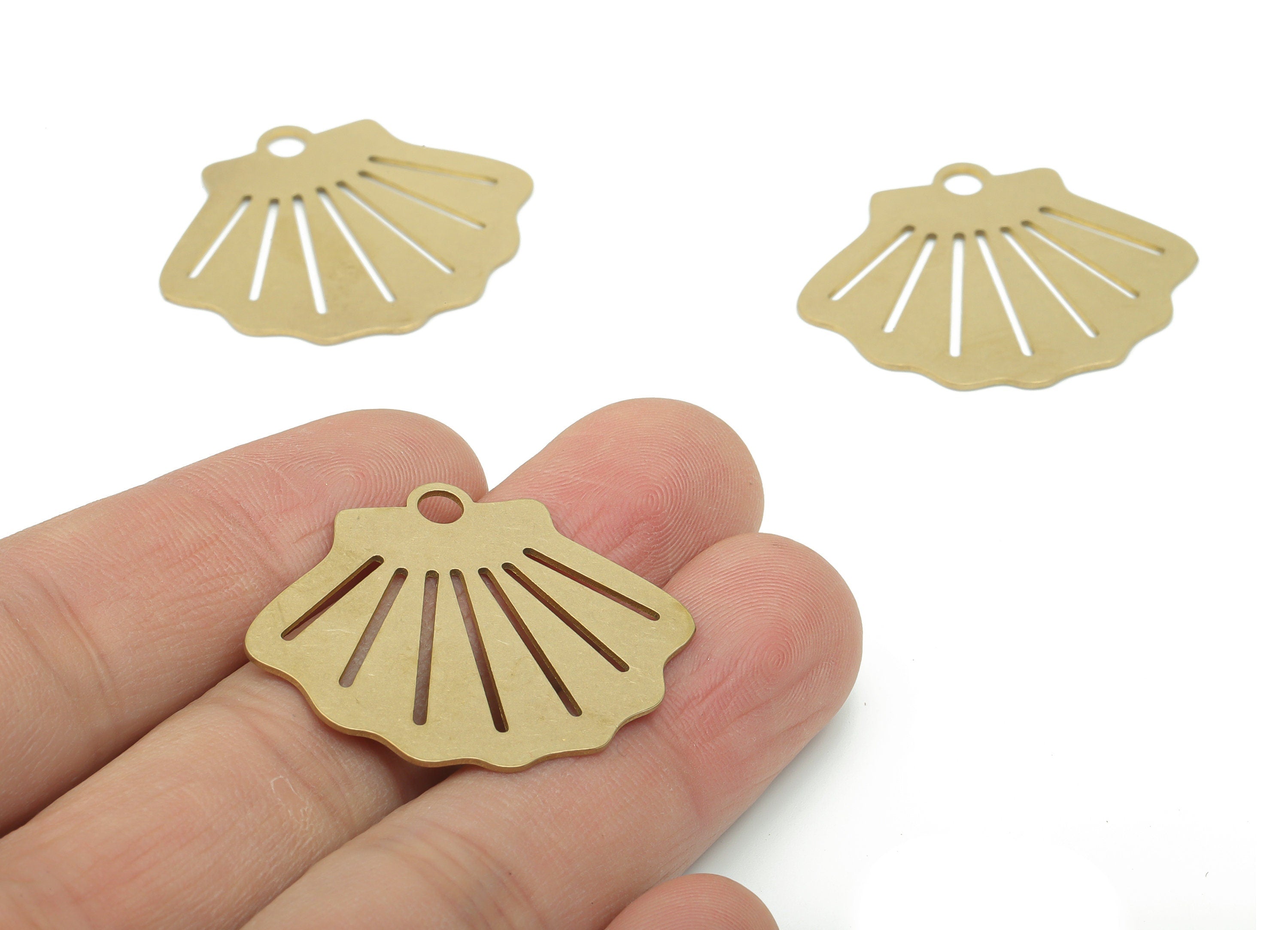 Brass Shell Fan Earring Charms - Raw Brass Fan Shell Pendant - DIY Jewelry Making Supplies - 34.86x29.54x0.6mm - PPA2888 - DOMEDBAZAAR