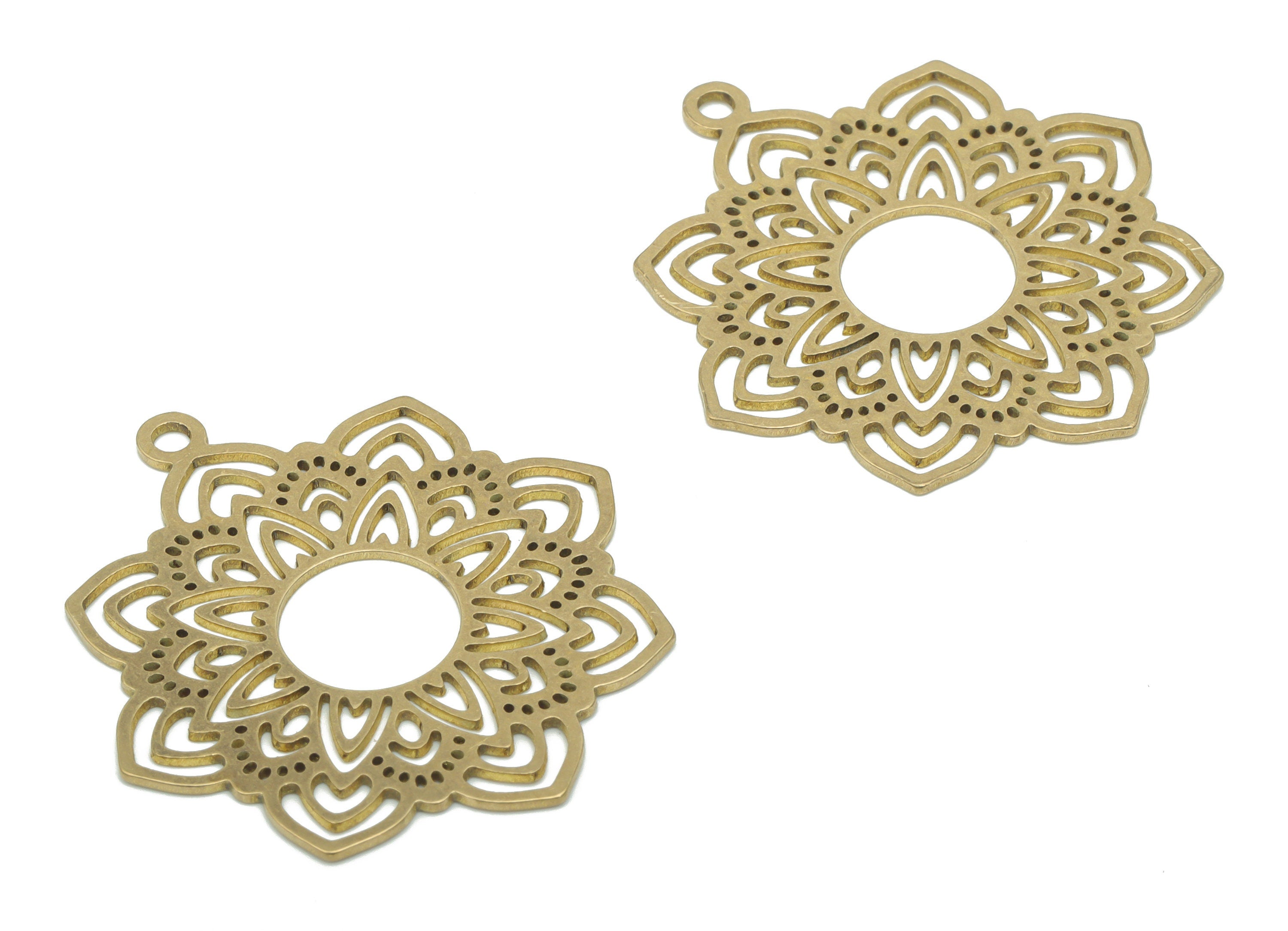 Brass Bubble Flower Sun Earring Charms - Raw Brass Heart Bubble Pendant - DIY Jewelry Making Supplies - 34.14x29.05x0.68mm - PPA2903 - DOMEDBAZAAR