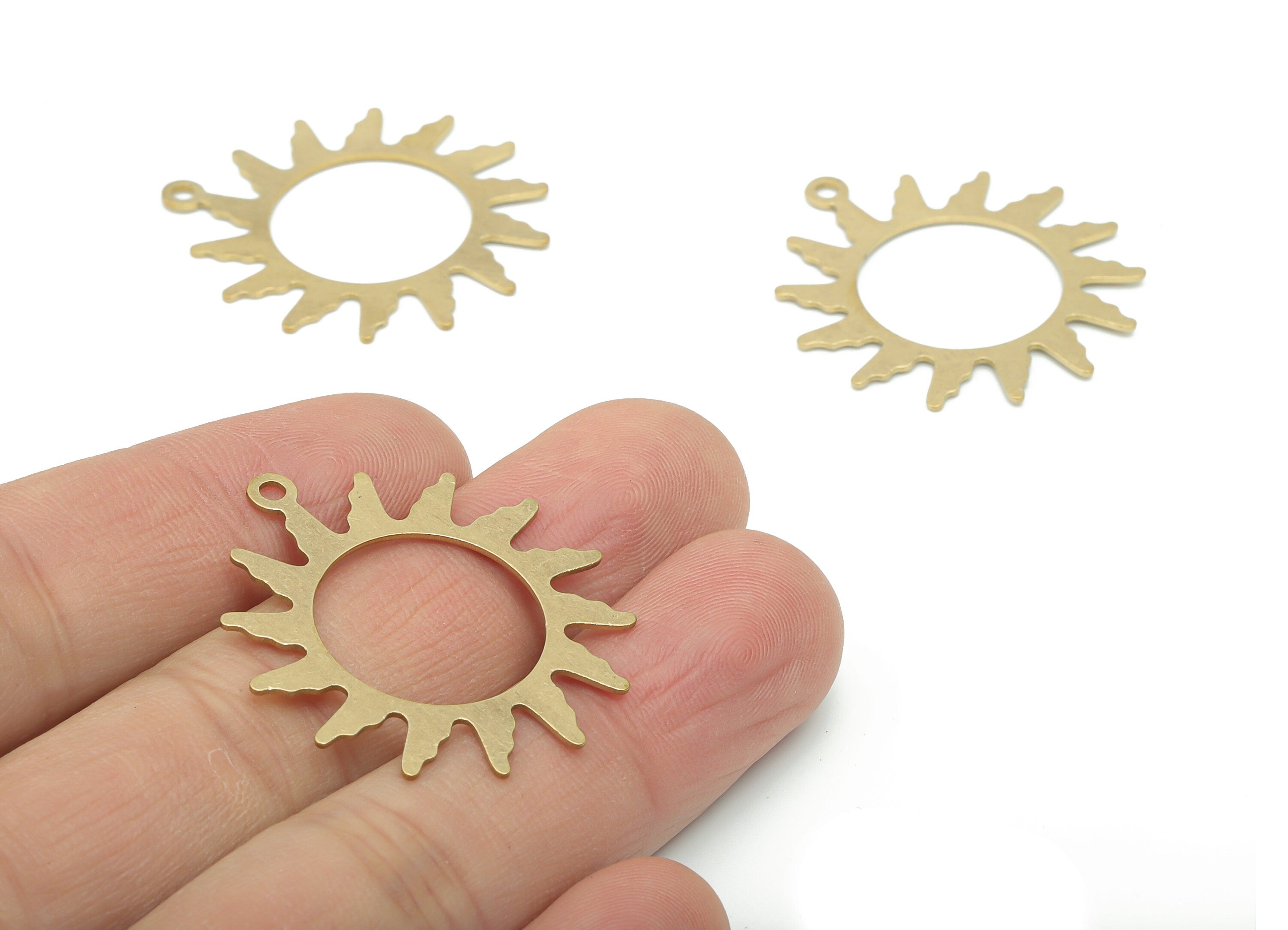 Brass Sun Earring Charms - Raw Brass Sun Pendant - DIY Jewelry Making Supplies - 34.09x30.99x0.67mm - PPA2723 - DOMEDBAZAAR