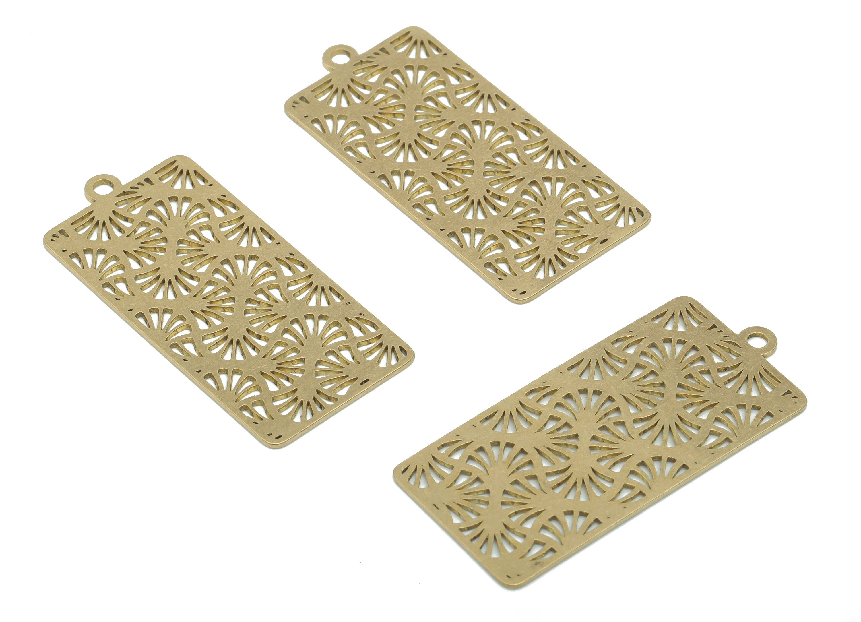 Brass Botanical Rectangle Earring Charms - Raw Brass Rectangle Pendant - DIY Jewelry Making Supplies - 39.86x18.41x0.64mm - PPA2872 - DOMEDBAZAAR
