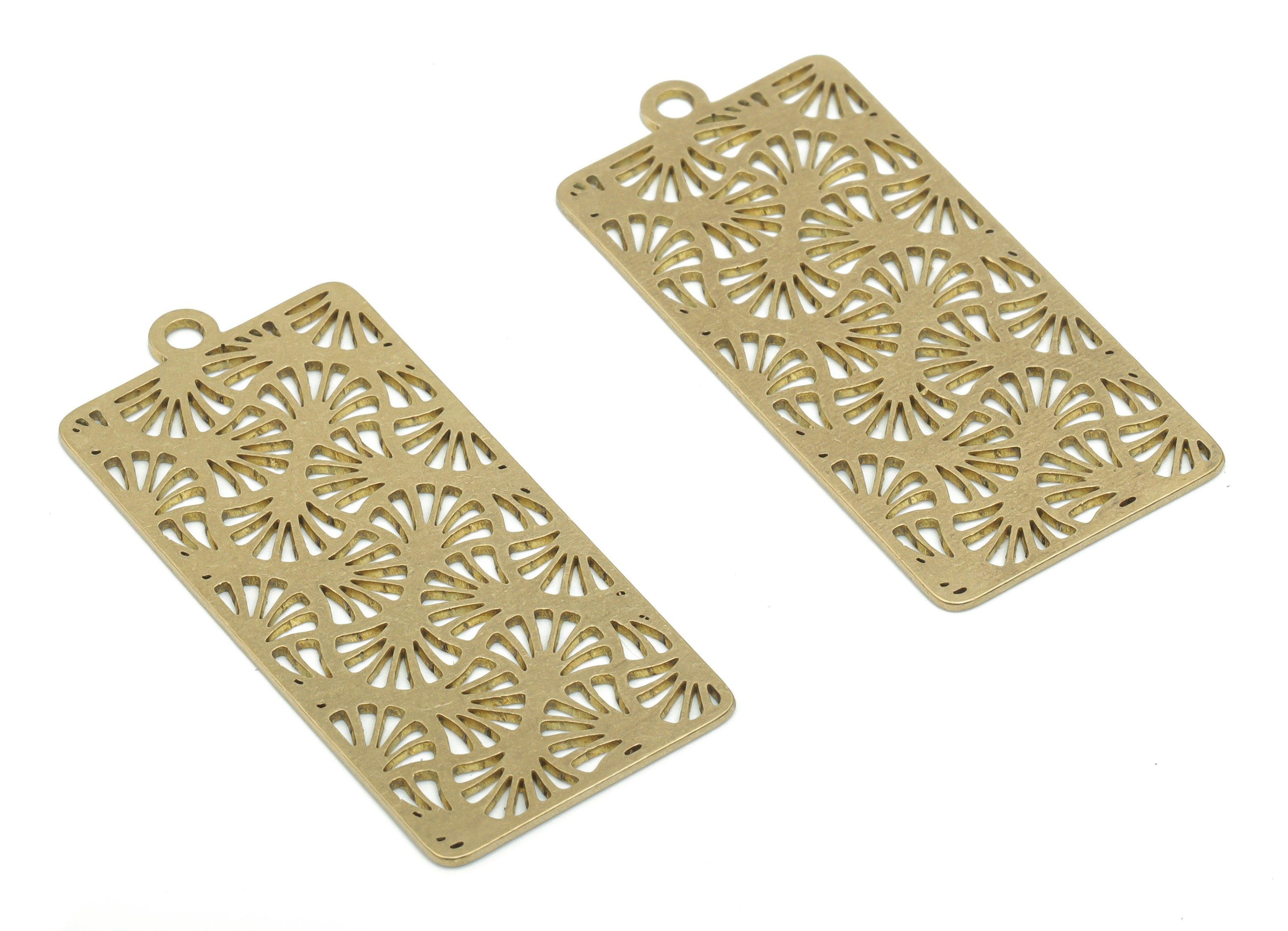Brass Botanical Rectangle Earring Charms - Raw Brass Rectangle Pendant - DIY Jewelry Making Supplies - 39.86x18.41x0.64mm - PPA2872 - DOMEDBAZAAR
