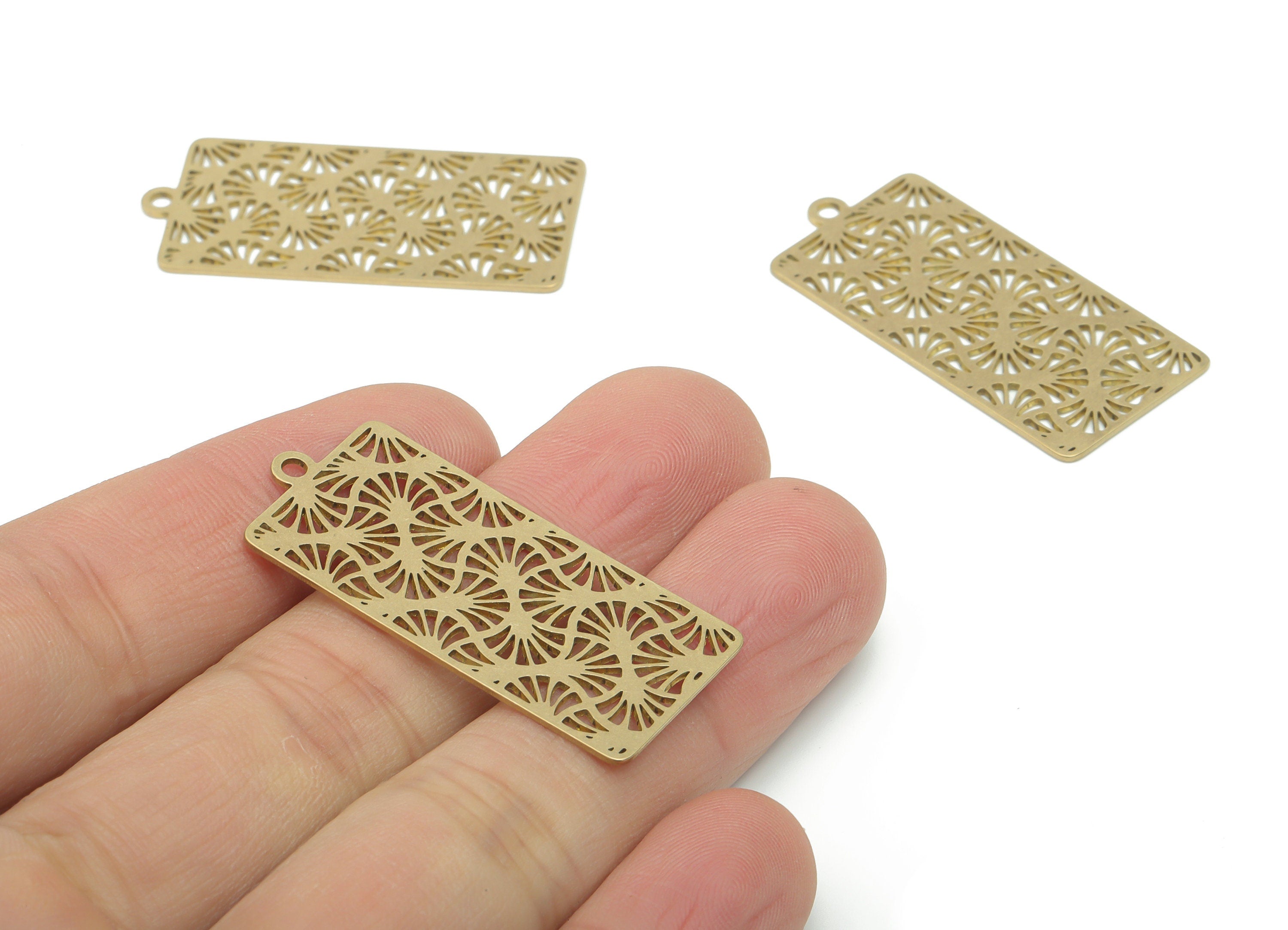 Brass Botanical Rectangle Earring Charms - Raw Brass Rectangle Pendant - DIY Jewelry Making Supplies - 39.86x18.41x0.64mm - PPA2872 - DOMEDBAZAAR