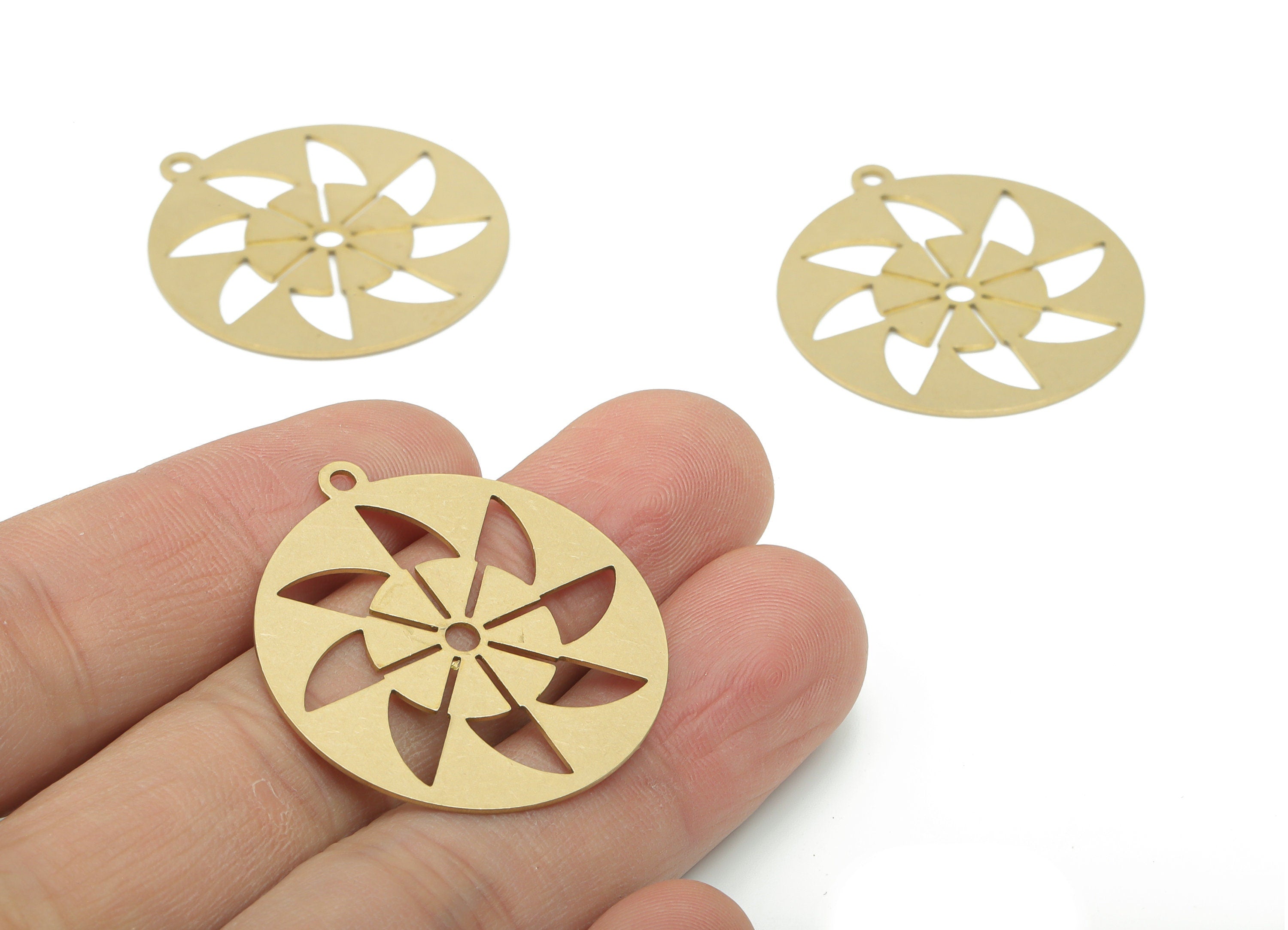 Brass Round Windmill Triangles Earring Charms - Raw Brass Sun Circle Pendant - DIY Jewelry Making Supplies - 34.88x31.88x0.7mm - PPA2744 - DOMEDBAZAAR