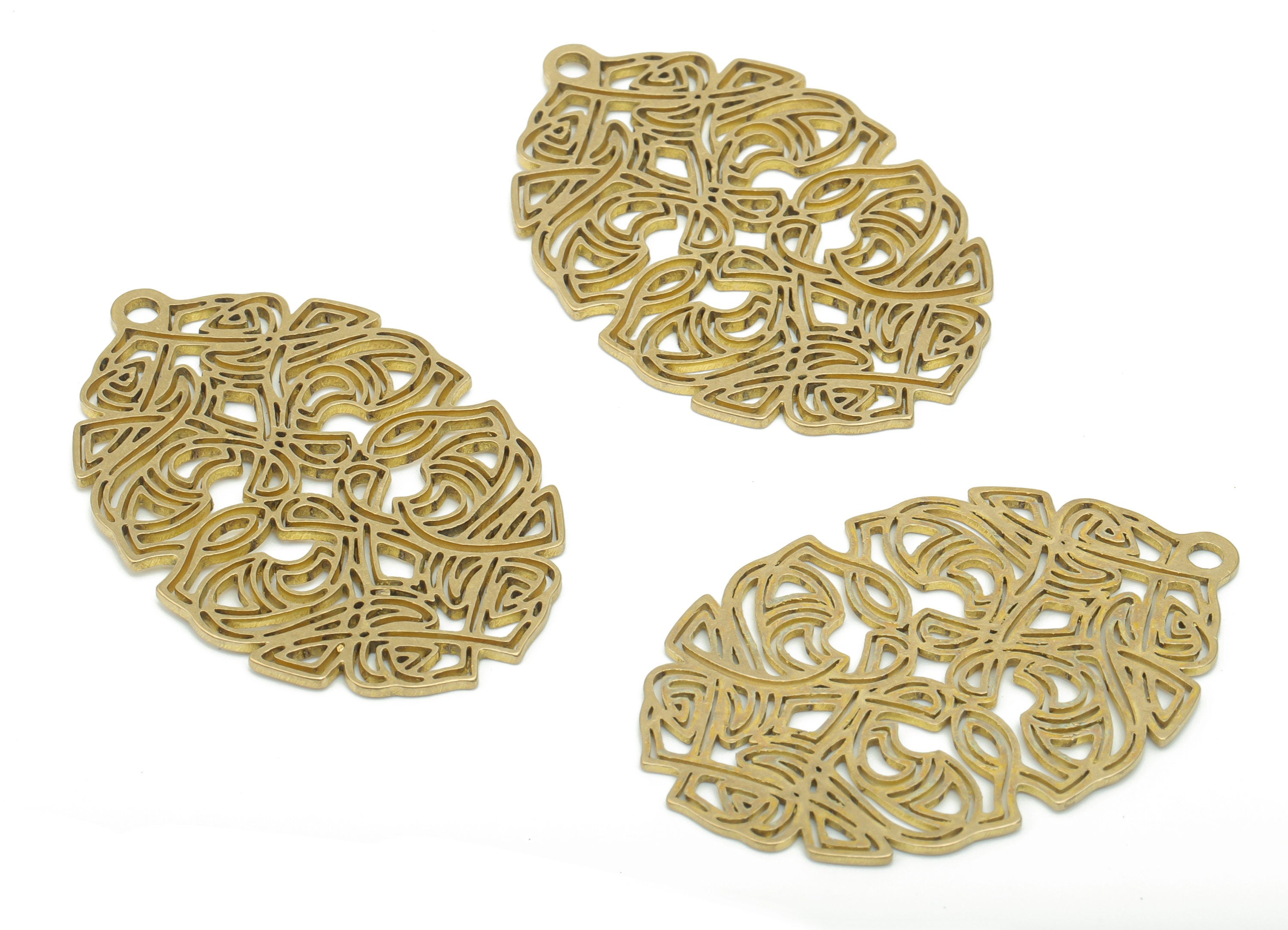 Brass Botanical Flowers Earring Charms - Raw Brass Flowers Pendant - DIY Jewelry Making Supplies - 39.71x25.88x0.88mm - PPA2600 - DOMEDBAZAAR