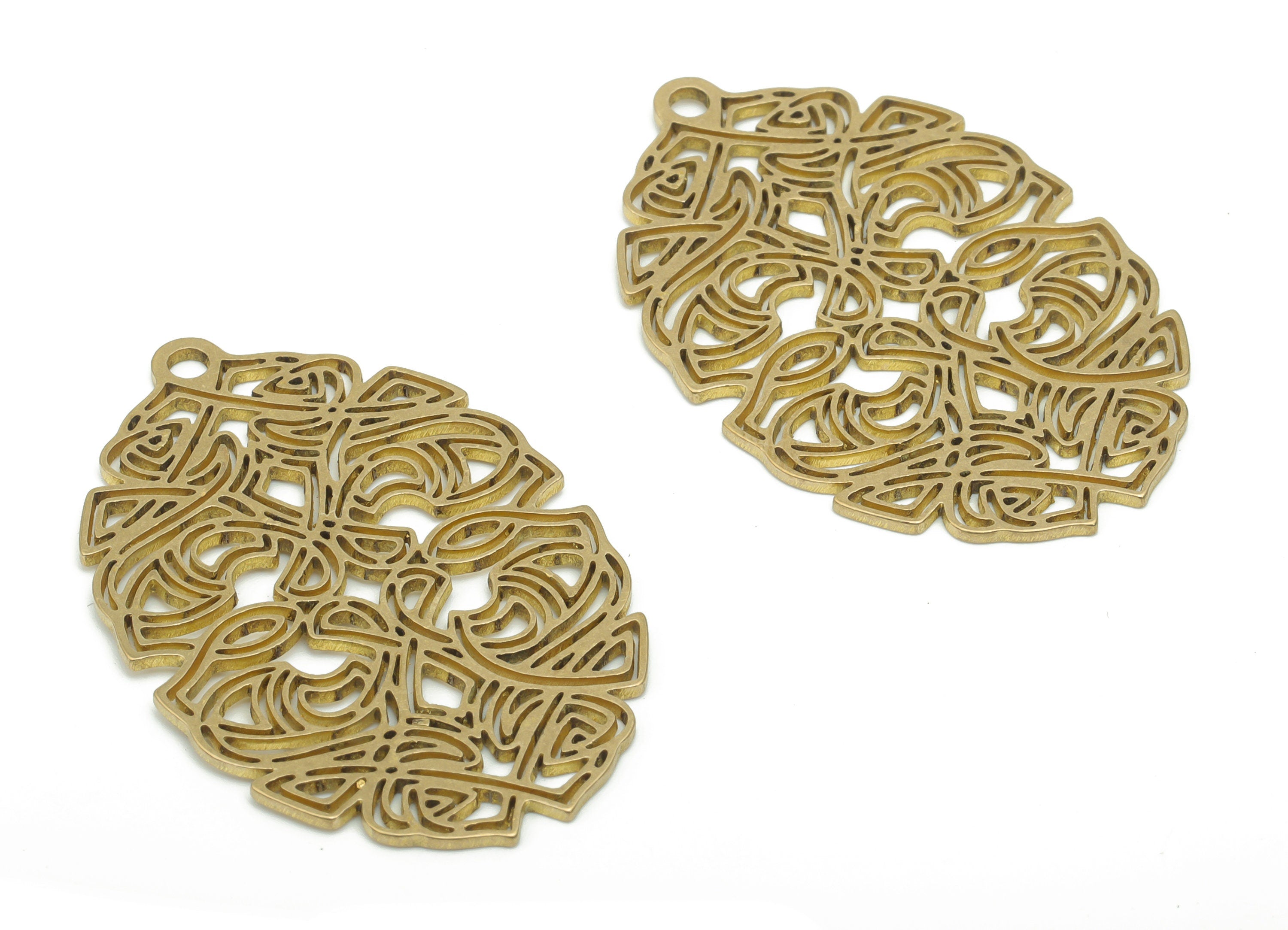 Brass Botanical Flowers Earring Charms - Raw Brass Flowers Pendant - DIY Jewelry Making Supplies - 39.71x25.88x0.88mm - PPA2600 - DOMEDBAZAAR