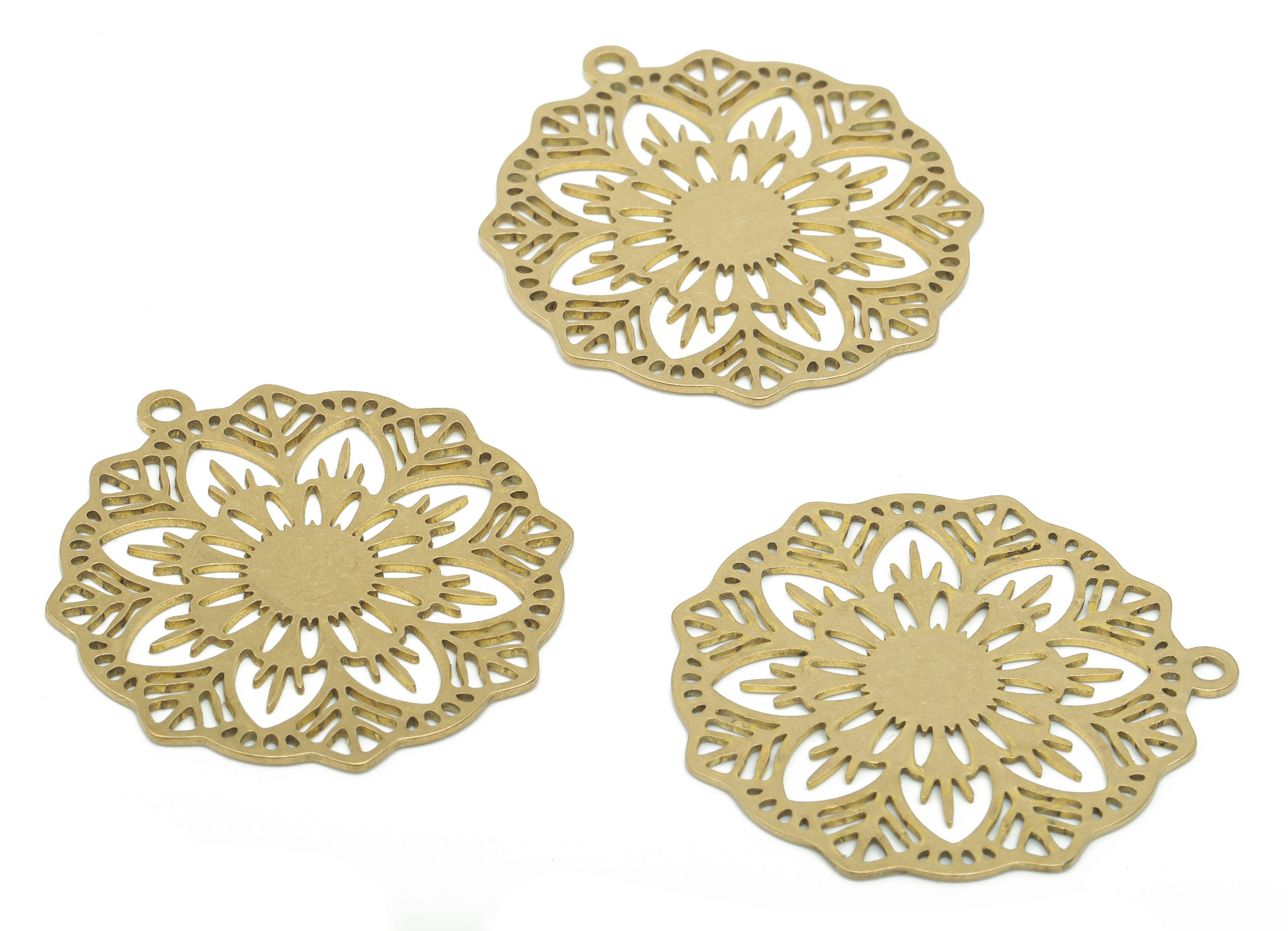 Brass Bubble Flower Branch Earring Charms - Raw Brass Bubble Sun Pendant - DIY Jewelry Making Supplies - 34.78x31.85x0.63mm - PPA2901 - DOMEDBAZAAR