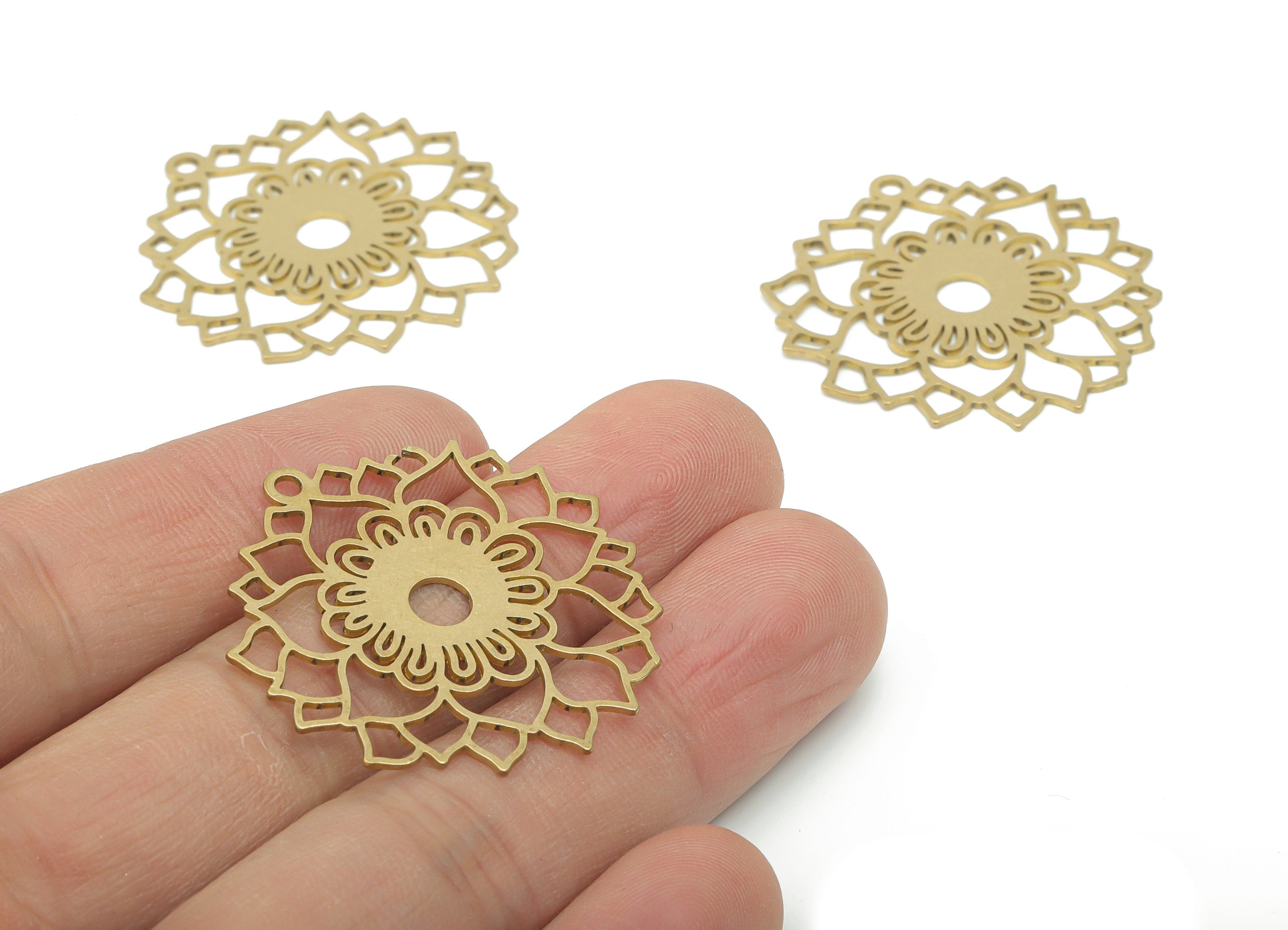 Brass Abstract Flower Earring Charms - Raw Brass Sunflower Pendant - DIY Jewelry Making Supplies - 34.77x34.63x0.63mm - PPA2626 - DOMEDBAZAAR