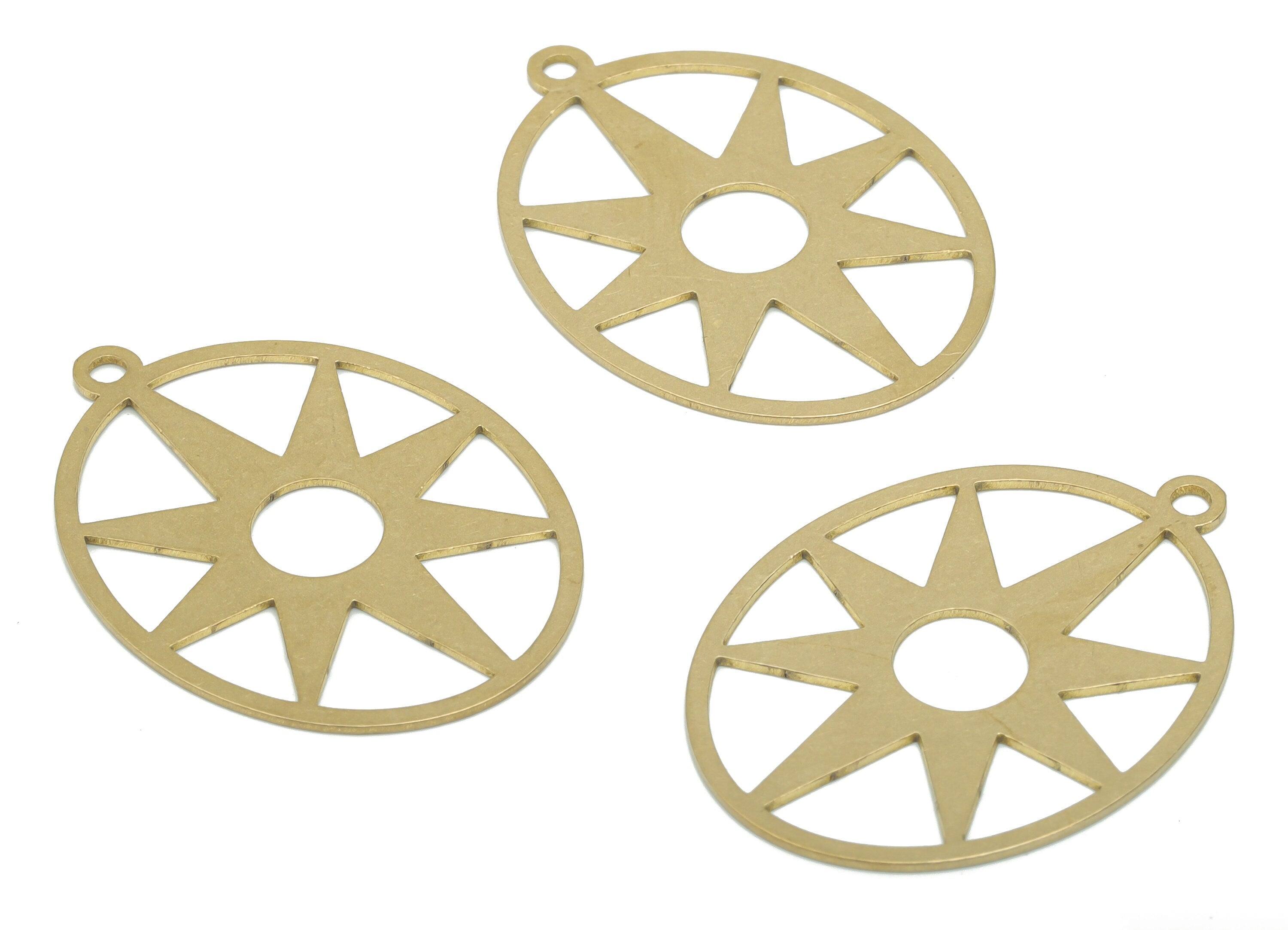 Brass Oval Sun Earring Charms - Raw Brass Sun Oval Pendant - DIY Jewelry Making Supplies - 34.84x25.53x0.64mm - PPA2677 - DOMEDBAZAAR
