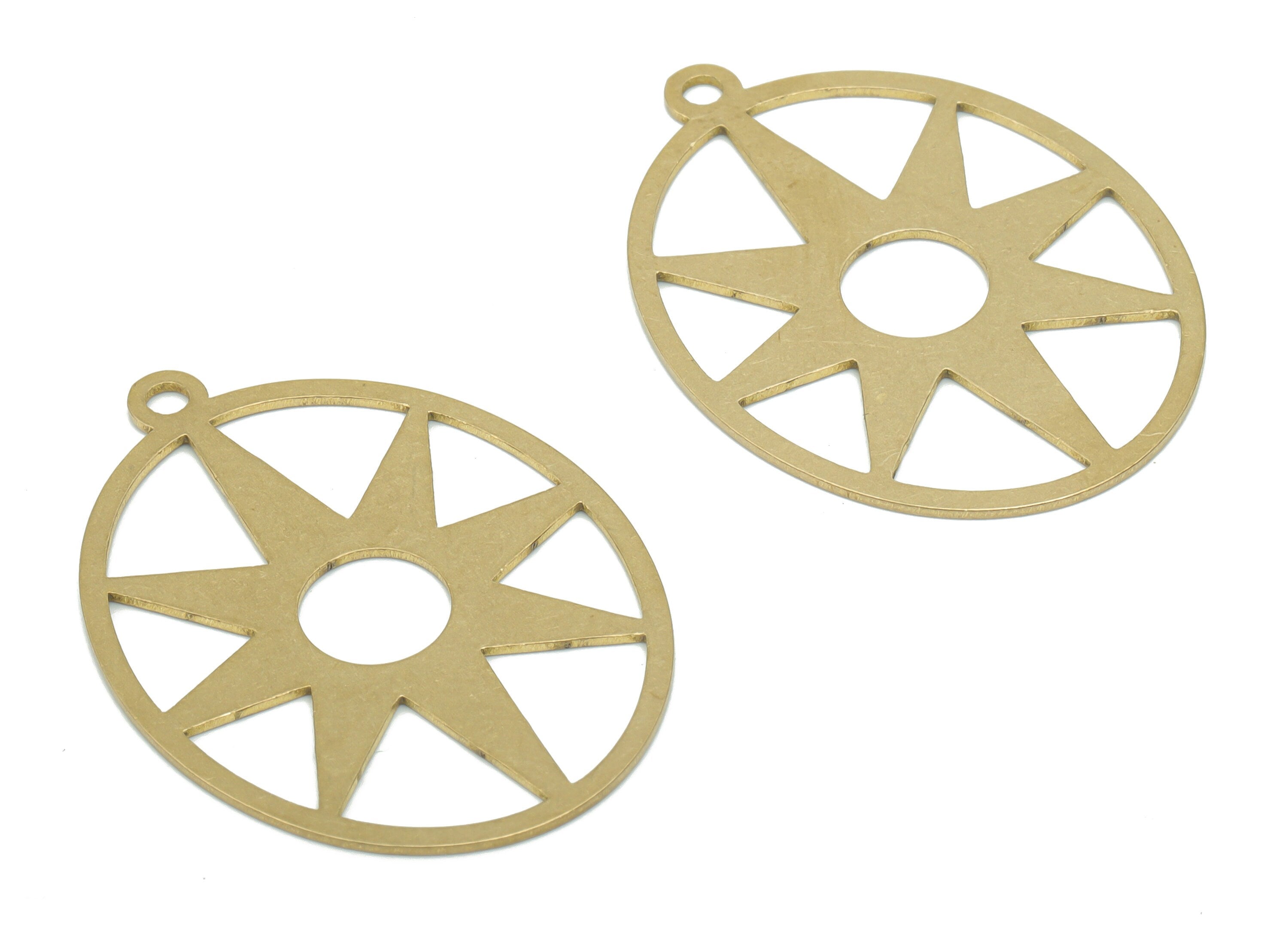 Brass Oval Sun Earring Charms - Raw Brass Sun Oval Pendant - DIY Jewelry Making Supplies - 34.84x25.53x0.64mm - PPA2677 - DOMEDBAZAAR