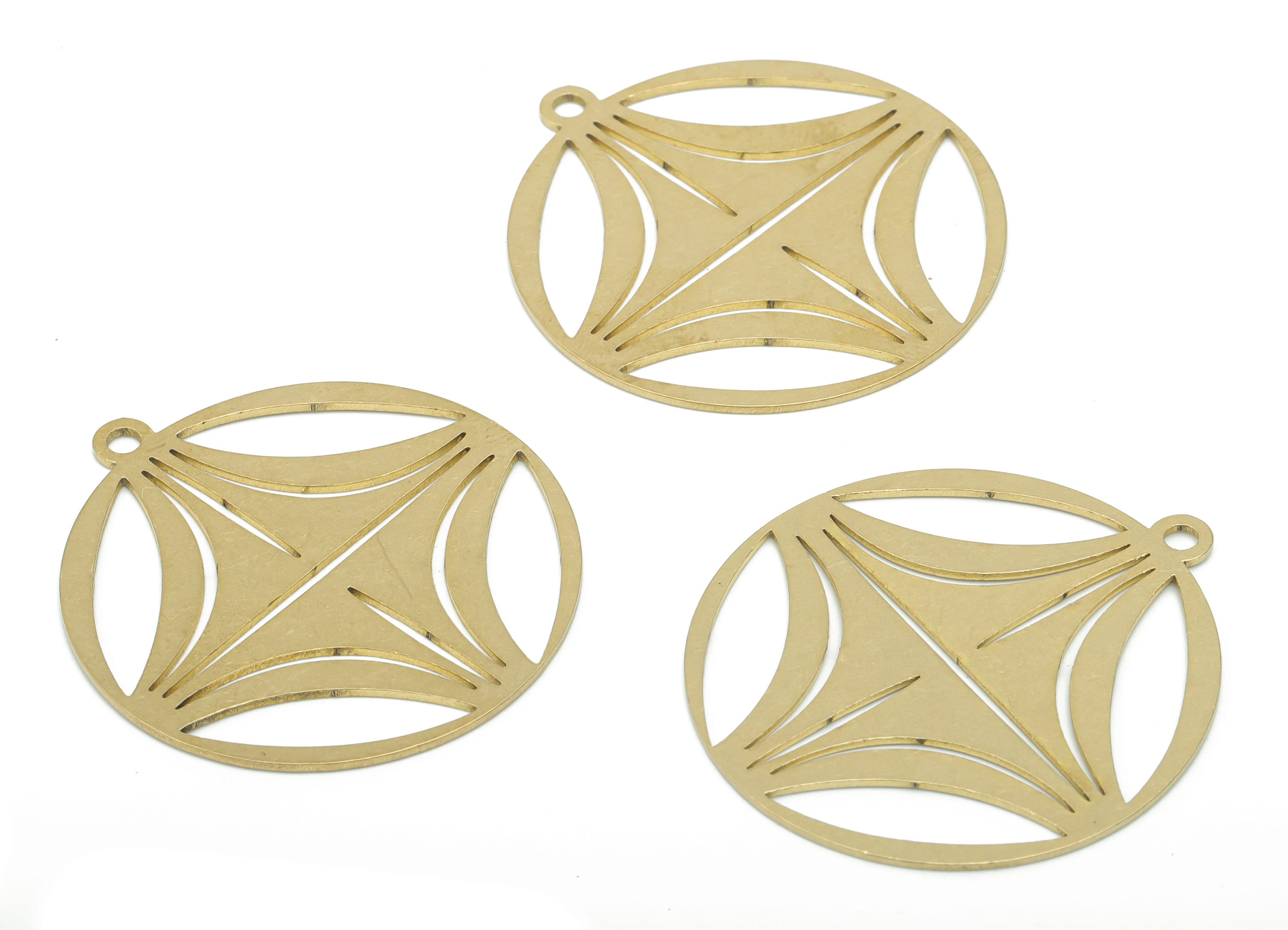 Brass Round Rhombic Earring Charms - Raw Brass Triangles Circle Pendant - DIY Jewelry Making Supplies - 34.8x31.89x0.69mm - PPA2728 - DOMEDBAZAAR