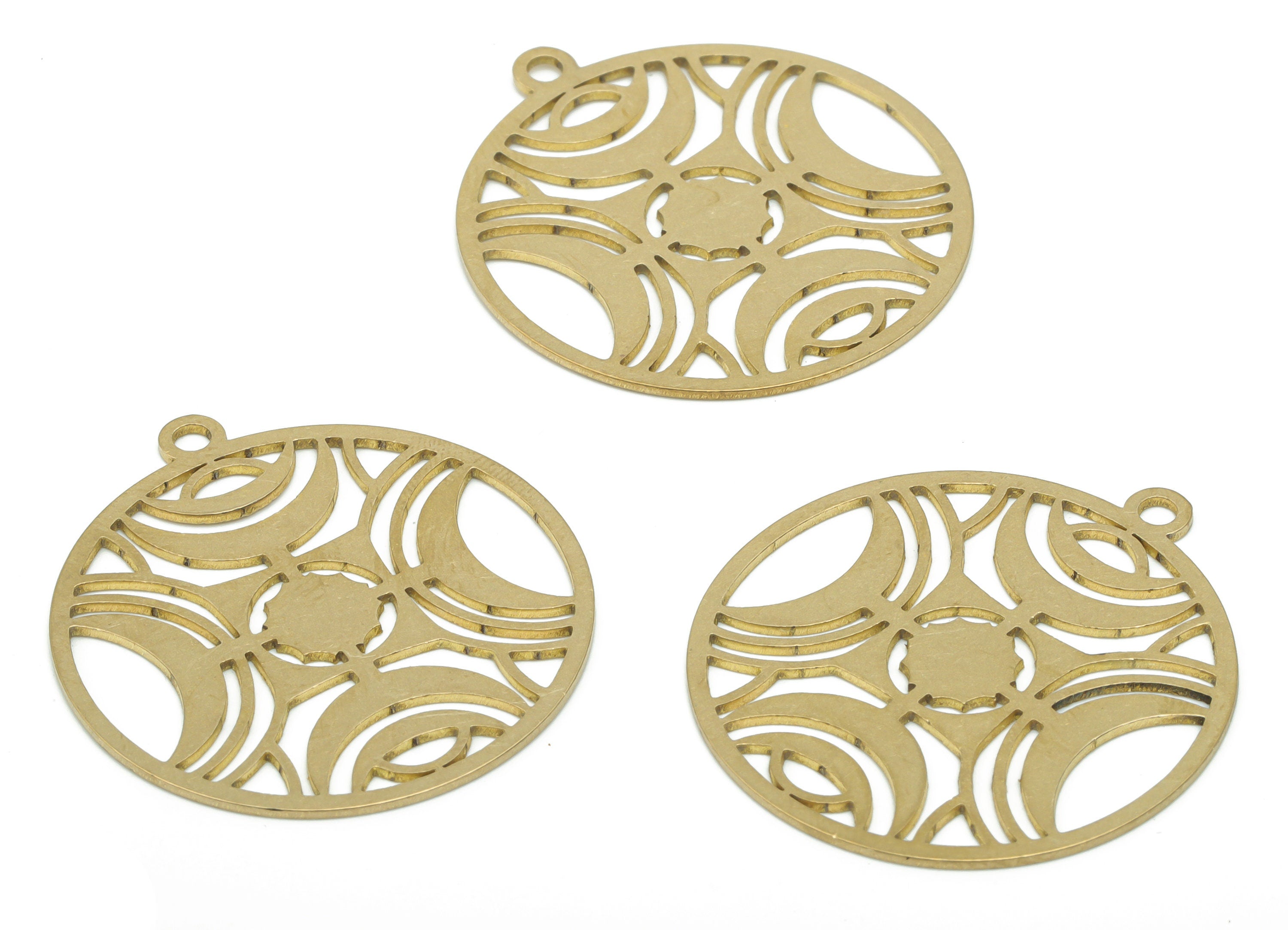 Brass Round Crescent Earring Charms - Raw Brass Square Moon Pendant - DIY Jewelry Making Supplies - 31.69x28.69x0.64mm - PPA2674 - DOMEDBAZAAR