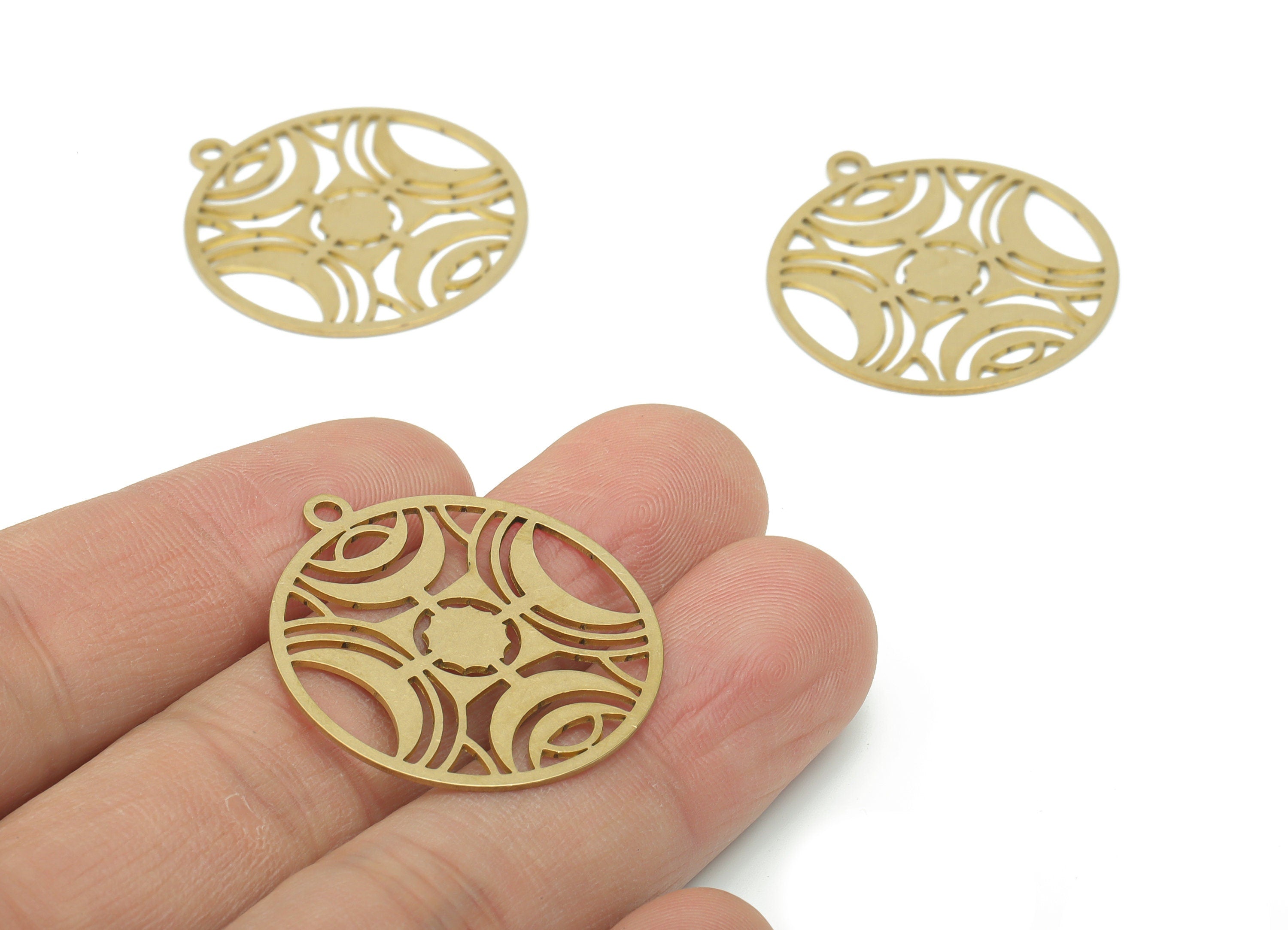 Brass Round Crescent Earring Charms - Raw Brass Square Moon Pendant - DIY Jewelry Making Supplies - 31.69x28.69x0.64mm - PPA2674 - DOMEDBAZAAR