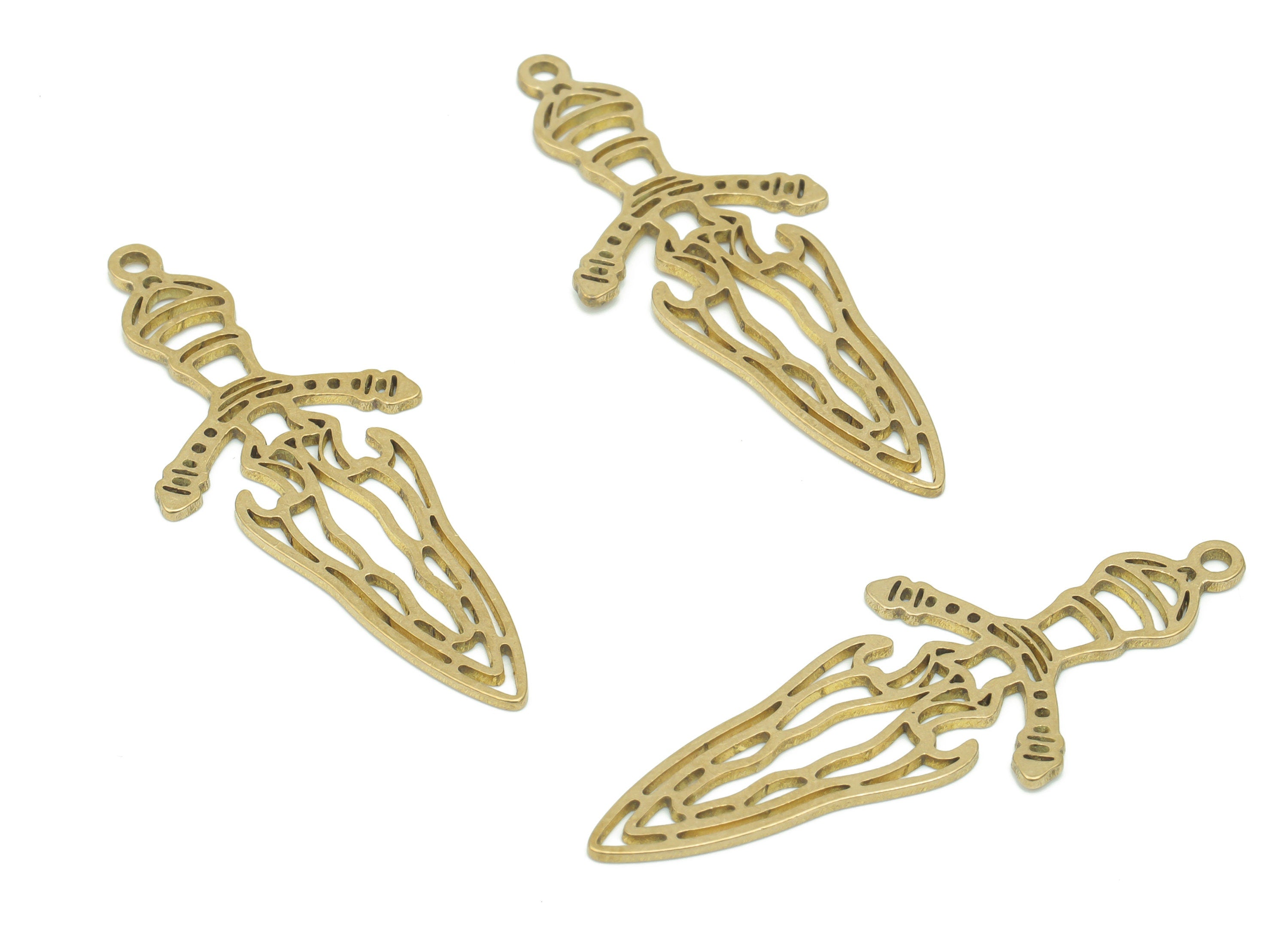 Brass Dagger Knife Earring Charms - Raw Brass Dagger Pendant - DIY Jewelry Making Supplies - 39.43x16.09x0.7mm - PPA2968 - DOMEDBAZAAR