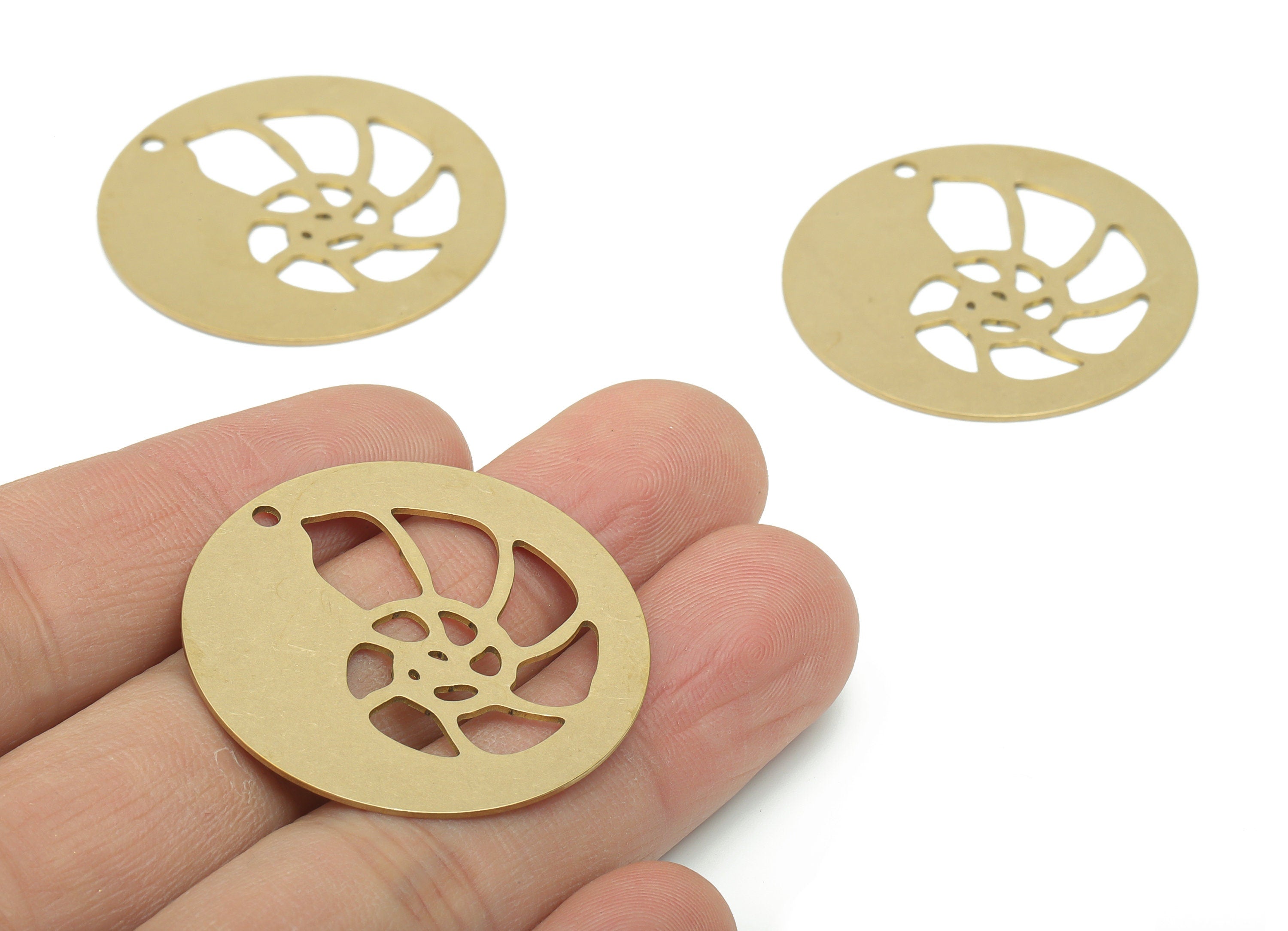 Brass Round Snail Earring Charms - Raw Brass Snail Circle Pendant - DIY Jewelry Making Supplies - 34.83x34.83x0.67mm - PPA2997 - DOMEDBAZAAR