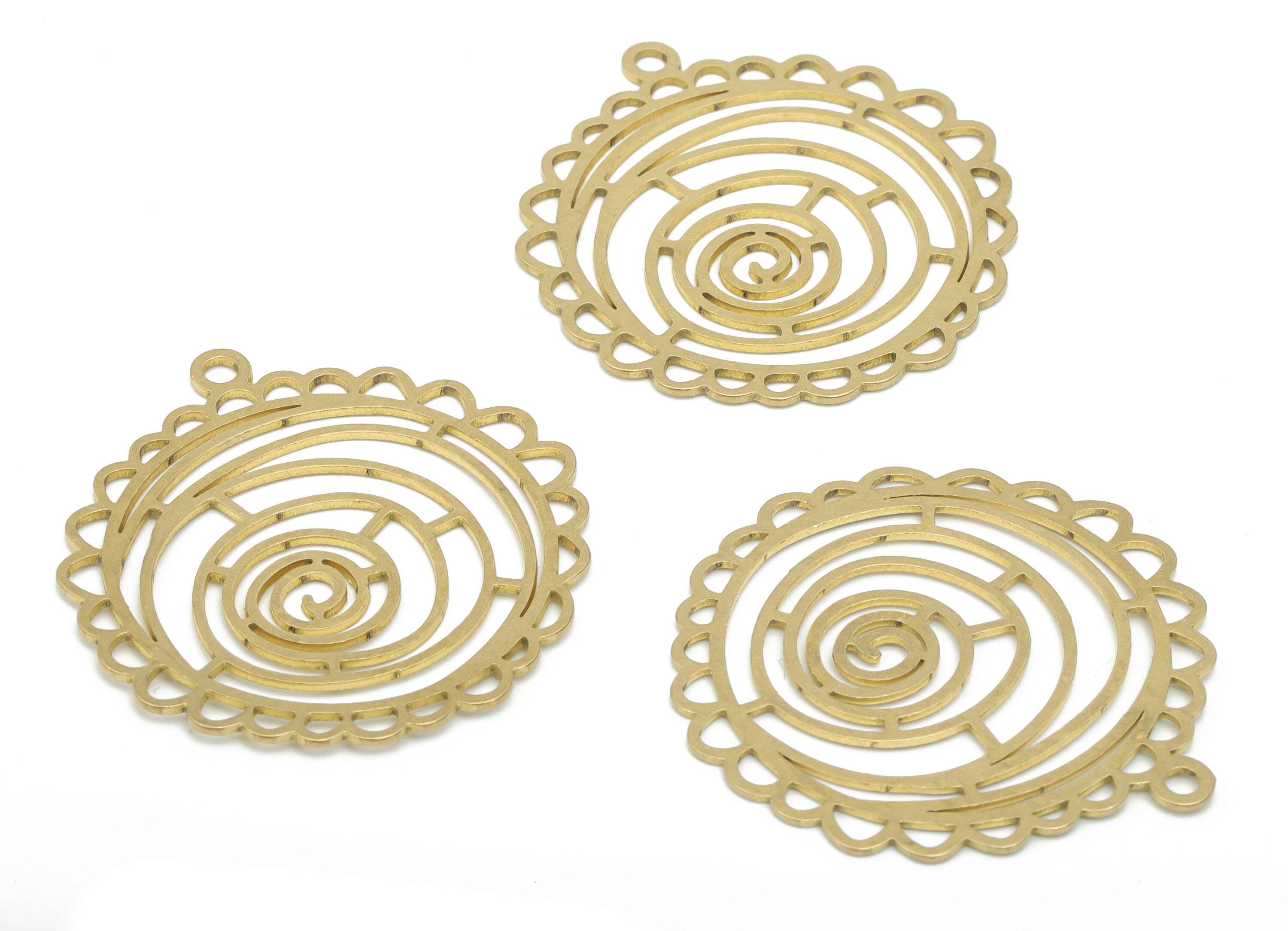 Brass Spiral Round Earring Charms - Raw Brass Circle Spiral Pendant - DIY Jewelry Making Supplies - 34.88x33.01x0.63mm - PPA2646 - DOMEDBAZAAR