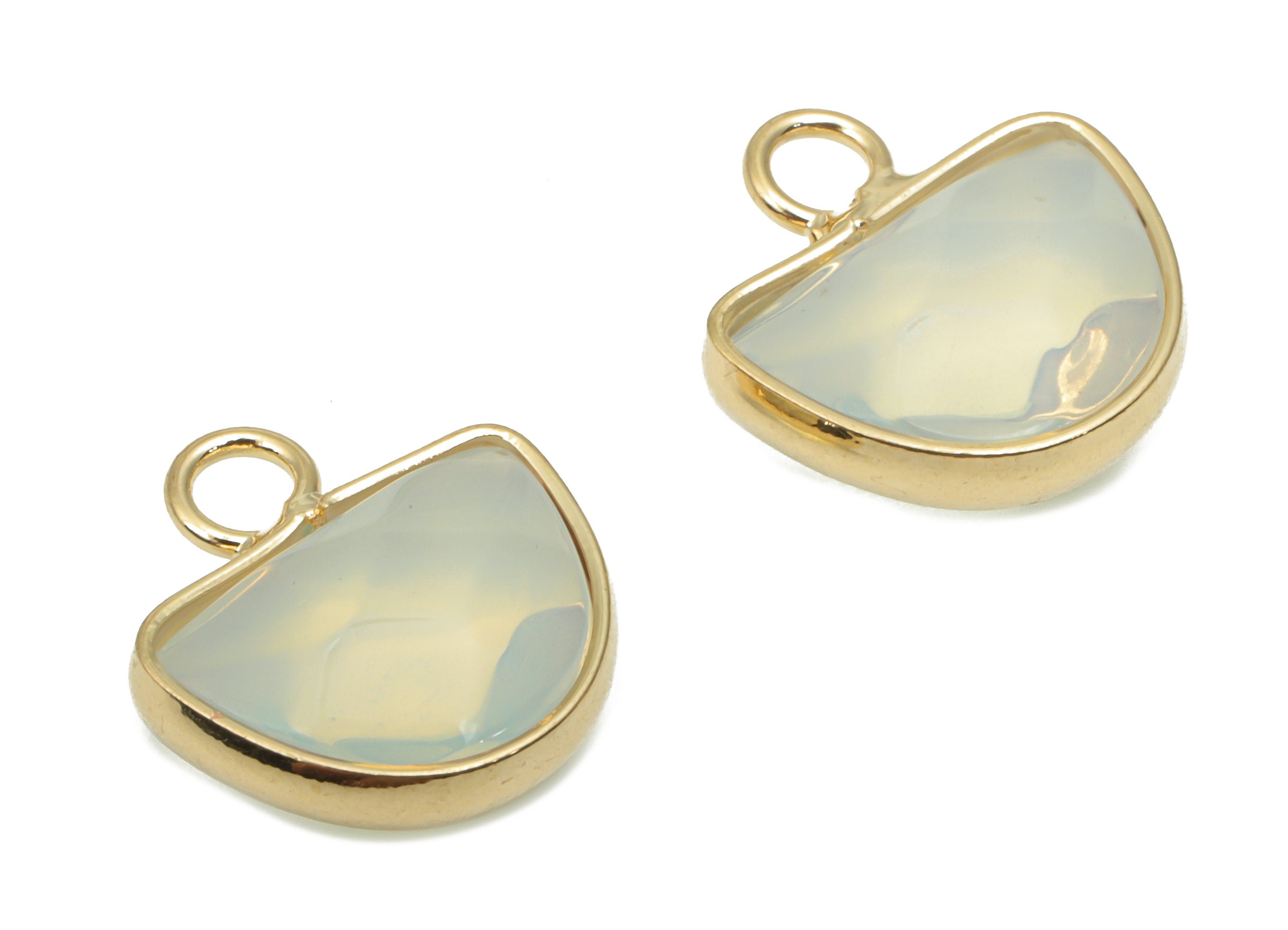 Opal Domed Earring Charms - Brass Half Moon Domed Pendant - Faceted Natural Stone - Gold Tone Plated Brass – 14.21x13.34x5.08mm – NS1753A - DOMEDBAZAAR