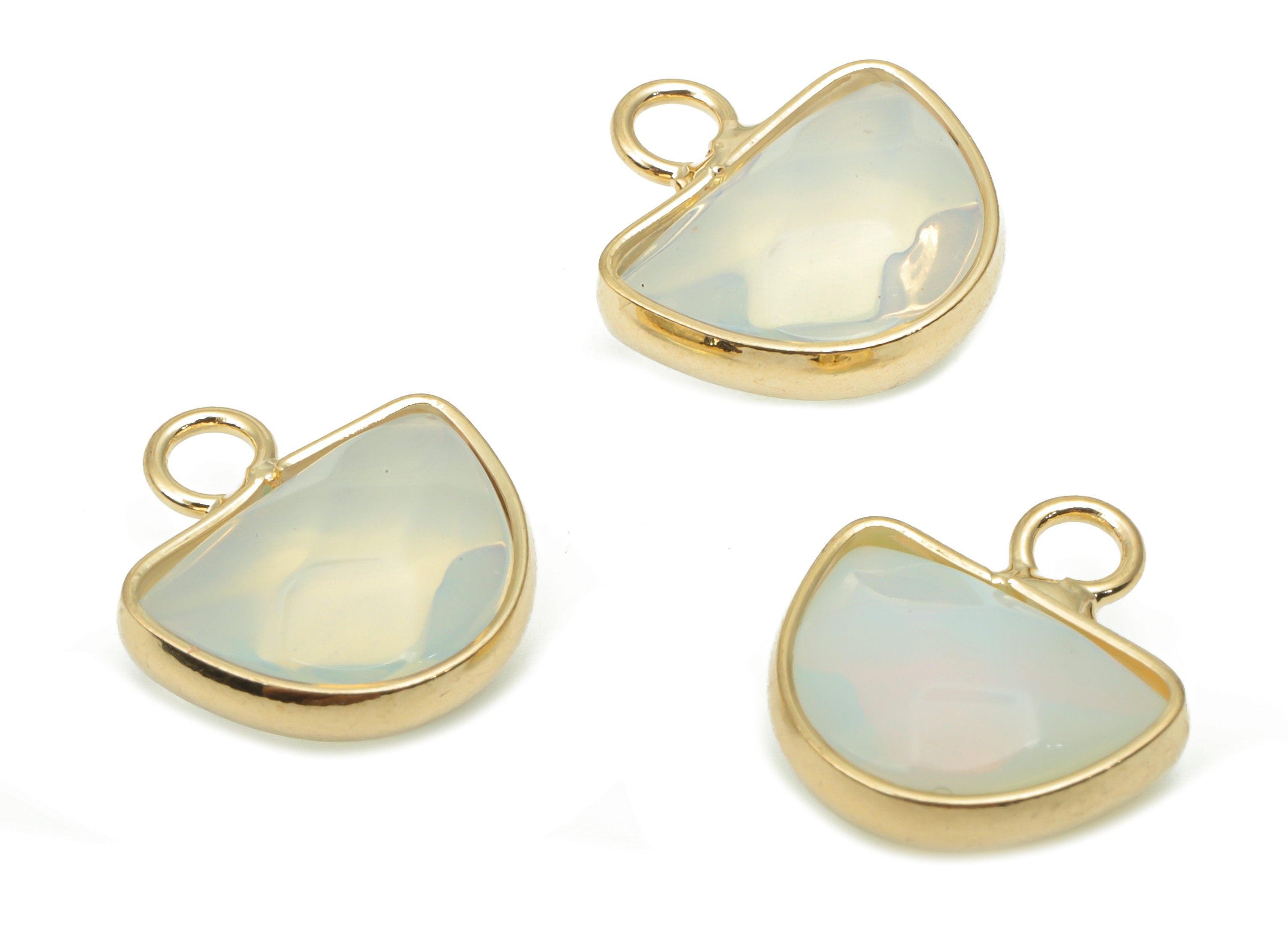 Opal Domed Earring Charms - Brass Half Moon Domed Pendant - Faceted Natural Stone - Gold Tone Plated Brass – 14.21x13.34x5.08mm – NS1753A - DOMEDBAZAAR
