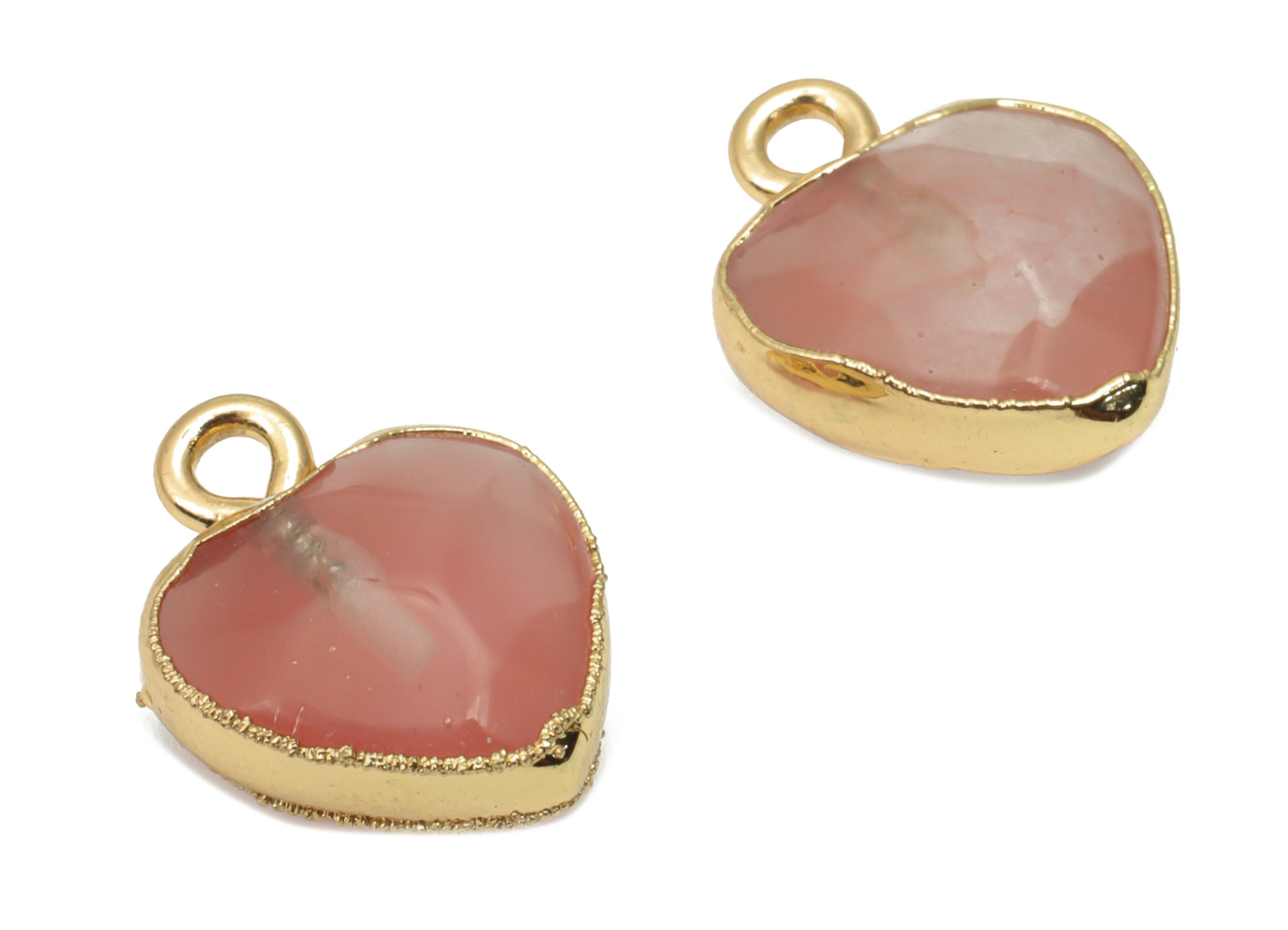 Cherry Quartz Heart Earring Charms - Brass Wire Heart Pendant - Faceted Natural Stone - Gold Tone Plated Brass – 15.9x12.77x6.57mm – NS1754D - DOMEDBAZAAR